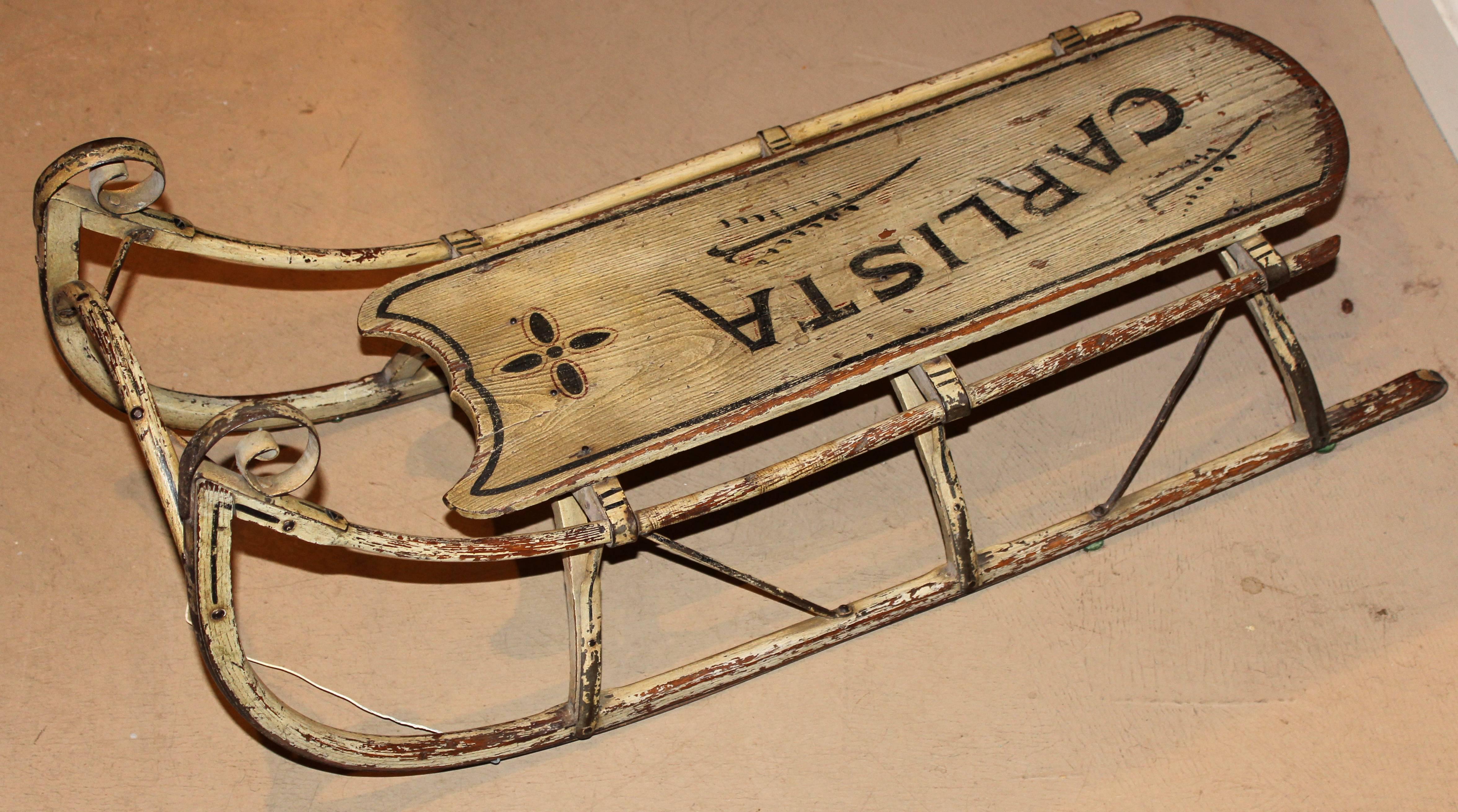 Hand-Painted 19th Century Child’s Sled in Original White Paint “Carlista”