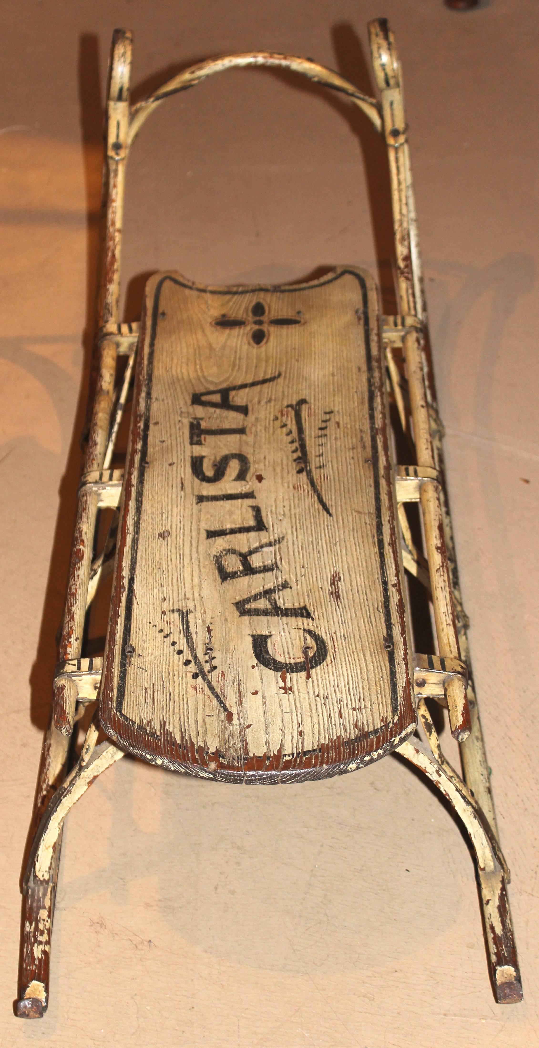 19th Century Child’s Sled in Original White Paint “Carlista” In Good Condition In Milford, NH