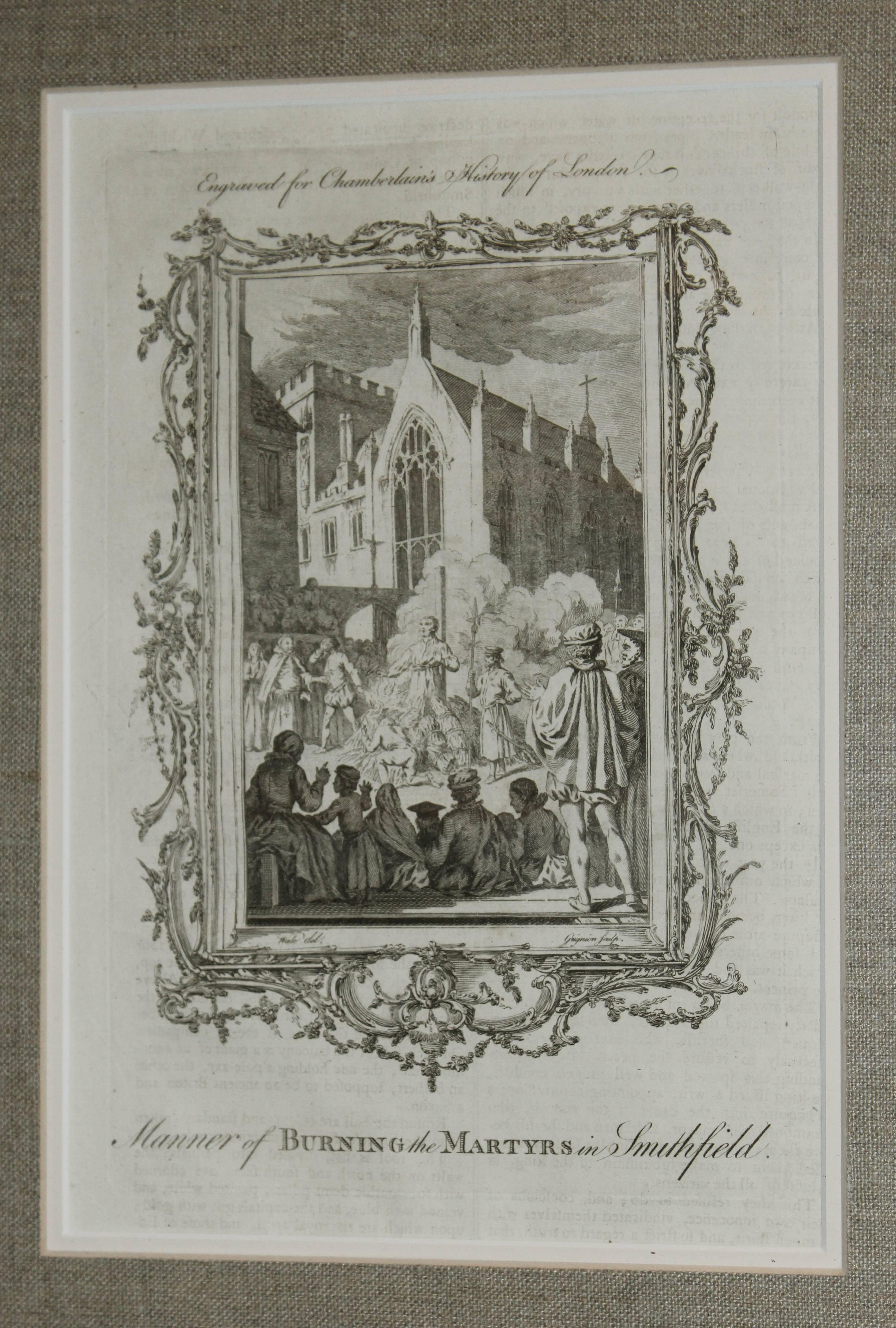 Cet ensemble de huit gravures européennes sur bois liées au feu a été dessiné par G. Freeman et gravé par le graveur néerlandais Jan Kip à partir du Commentary on the Bible de Richard Blome, 1695. Ils sont intitulés comme suit, en commençant en haut