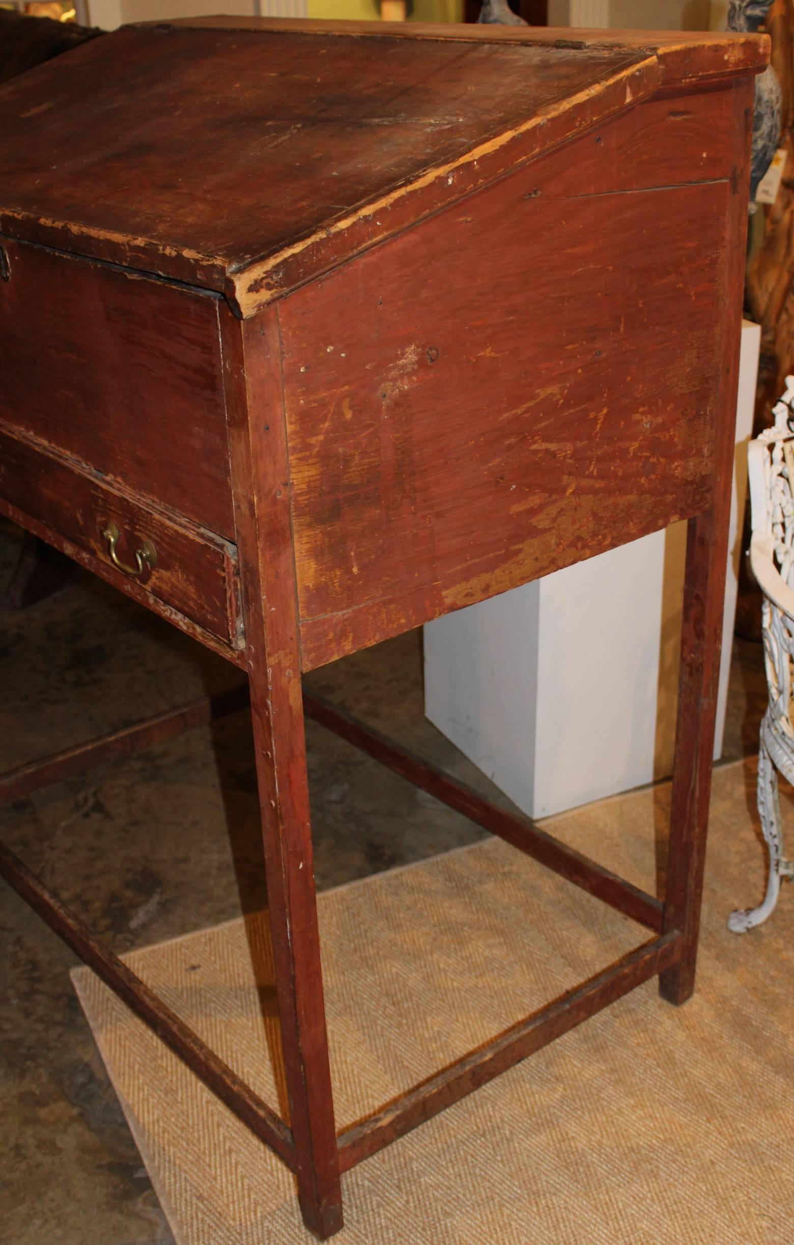 18th Century and Earlier 18th Century Schoolmaster's Desk in Old Red Paint