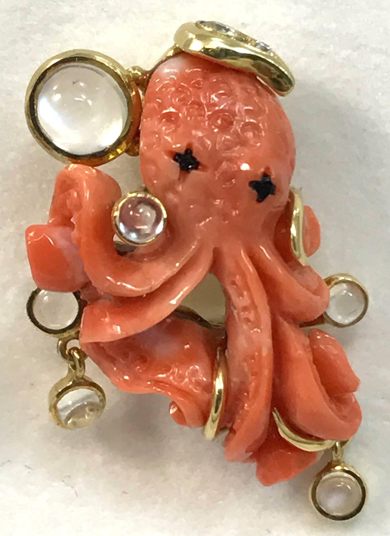 American Pair of 18-Karat Marilyn Cooperman Coral Octopus Earrings