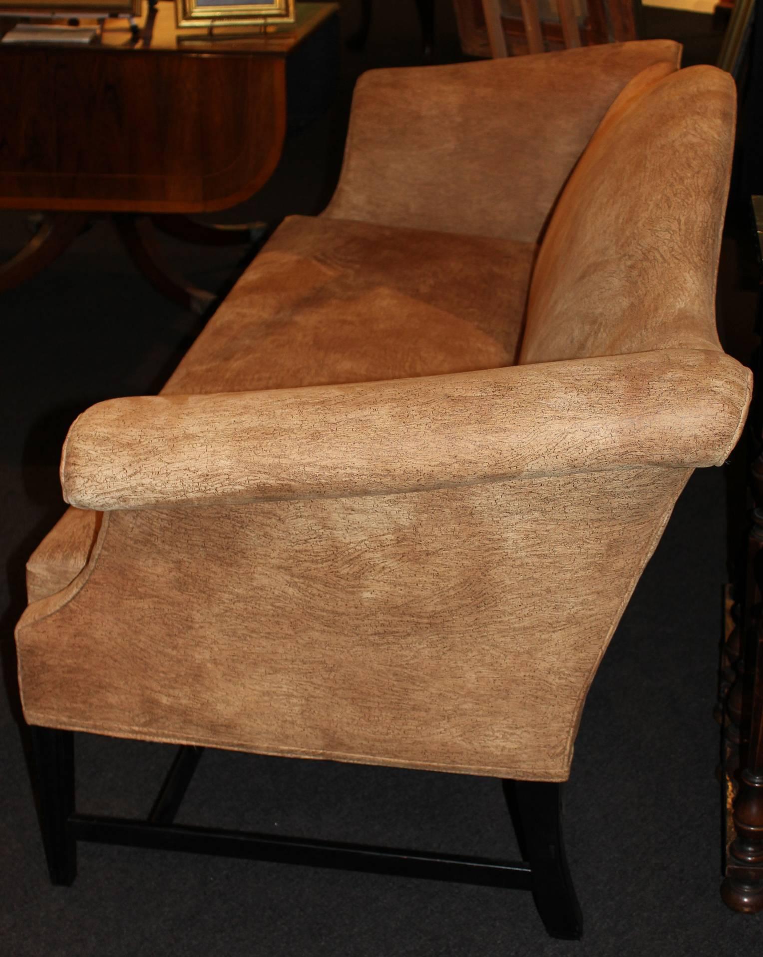 Chippendale Style Mahogany Camelback Sofa in Faux Cork Upholstery 1