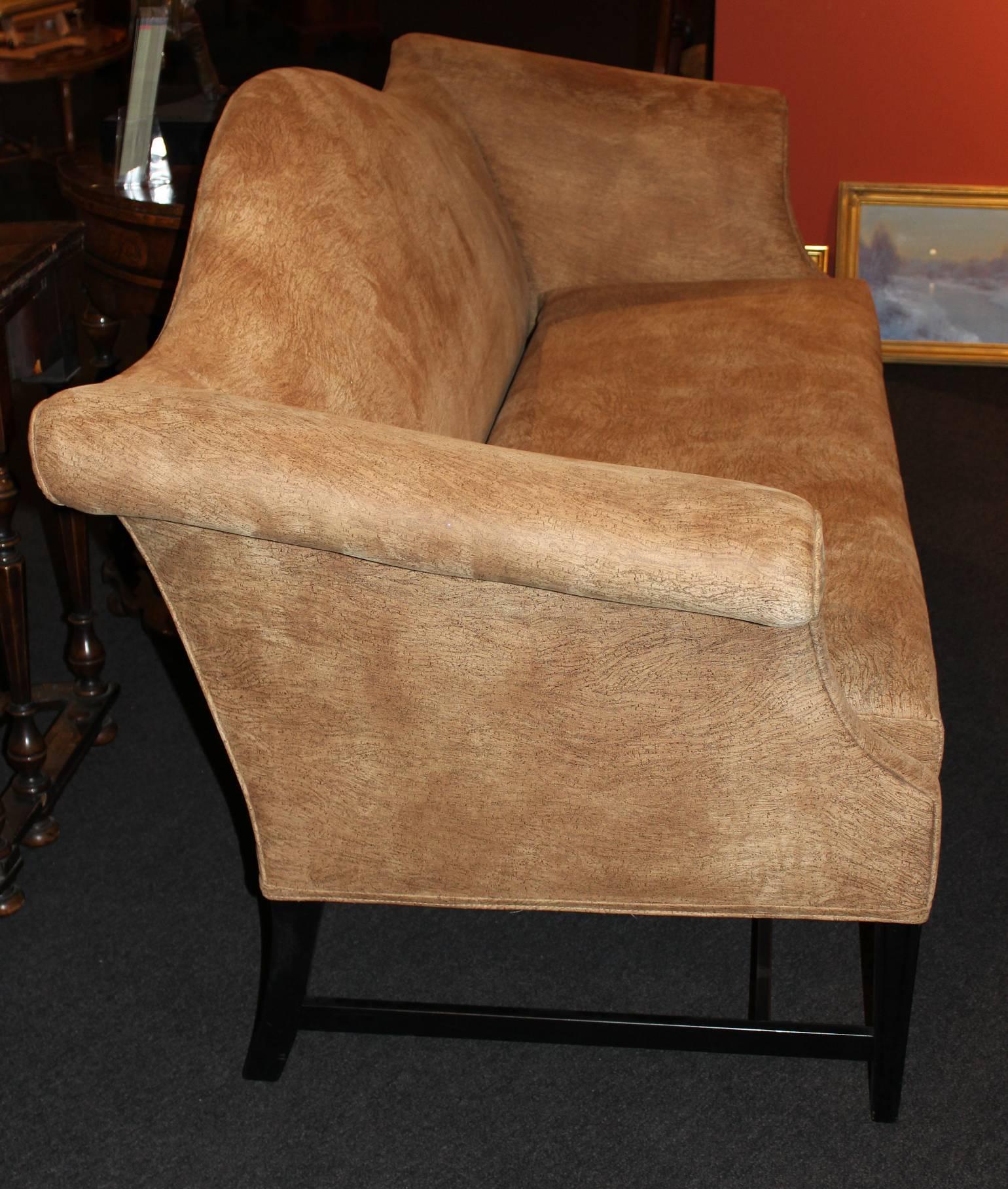 Chippendale Style Mahogany Camelback Sofa in Faux Cork Upholstery 2