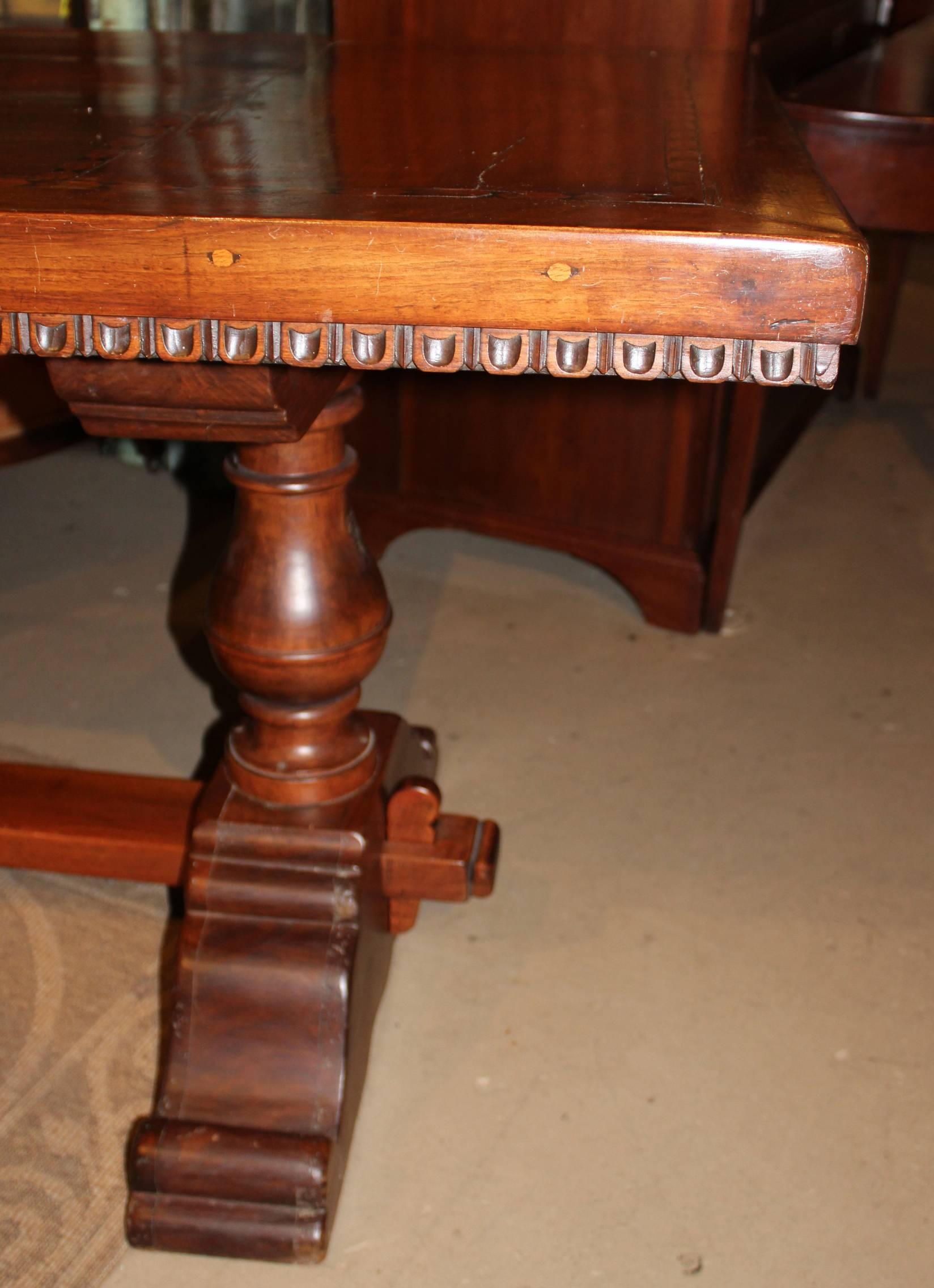 19th Century Continental Walnut Refectory or Trestle Table with Geometric Inlay 5