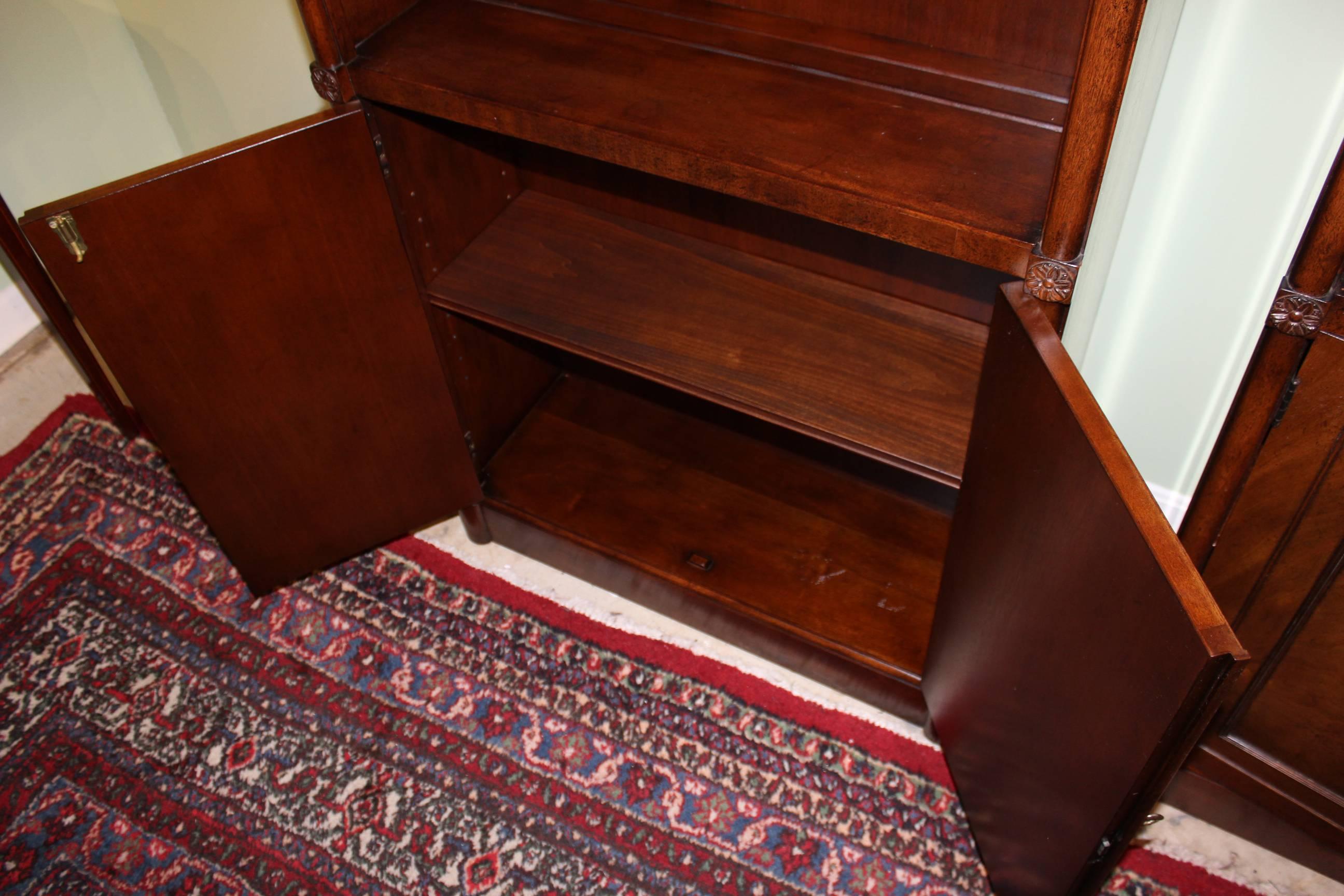 Regency Pair of Mahogany Kaplan Furniture Beacon Hill Arched Bookcases or China Cabinets