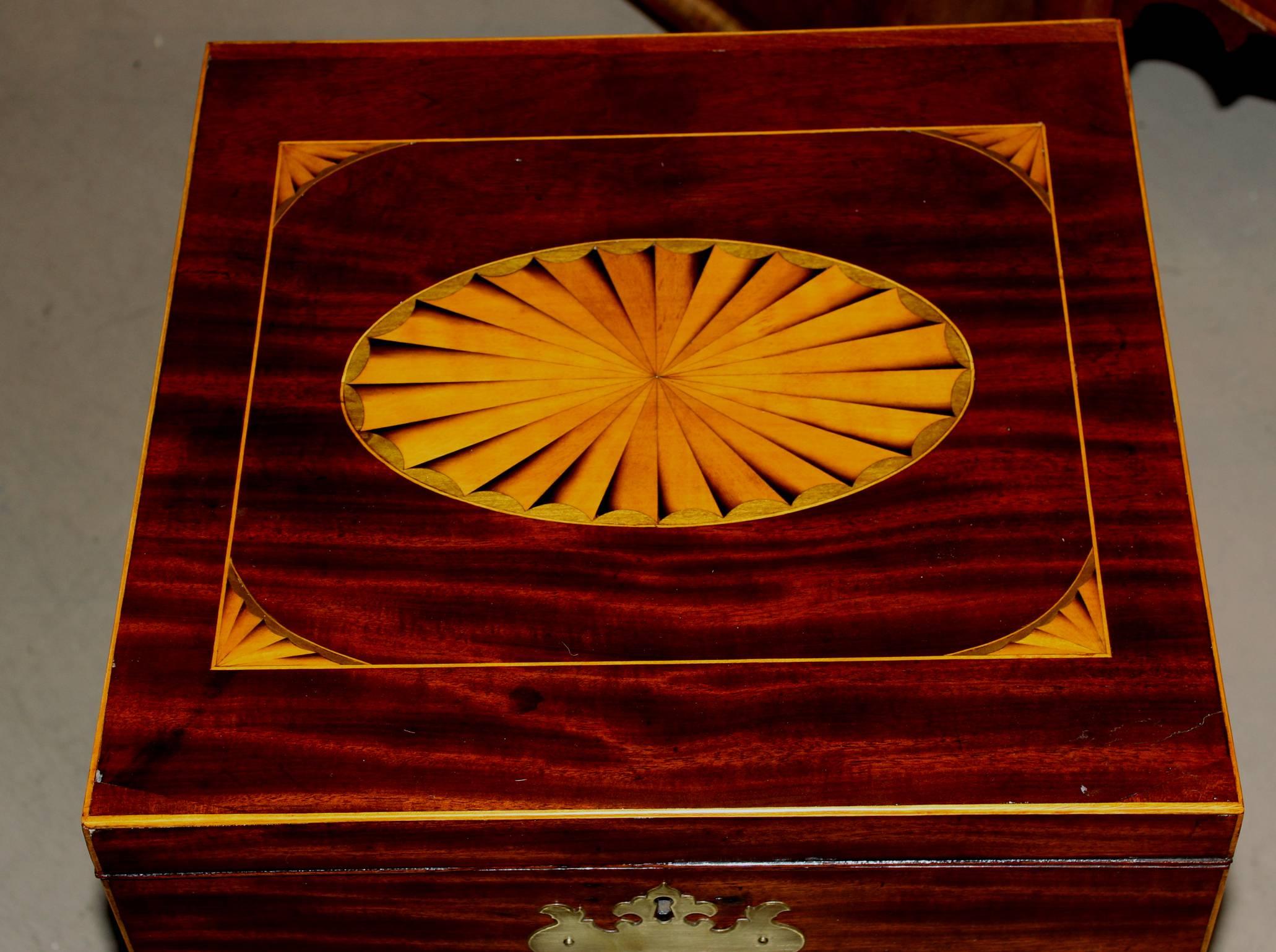 English Georgian Mahogany Cellarette on Stand with Radiating Fan Inlay