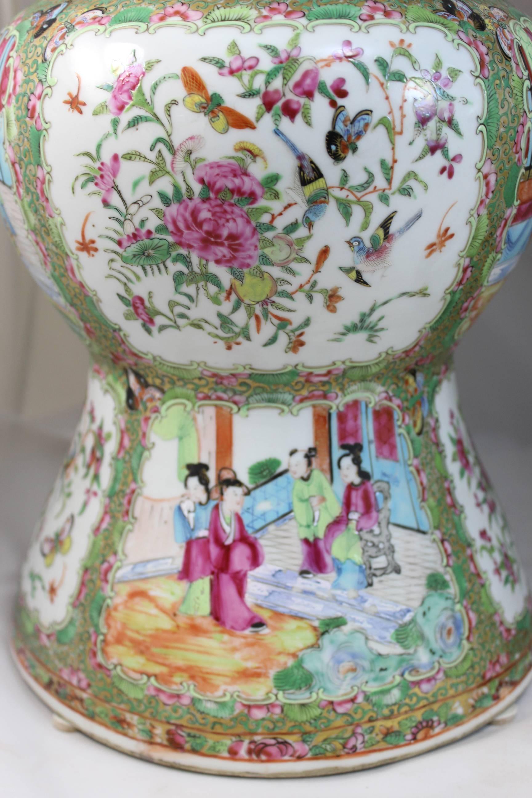 Porcelain Pair of 19th Century Chinese Export Rose Medallion Ku Form Vases