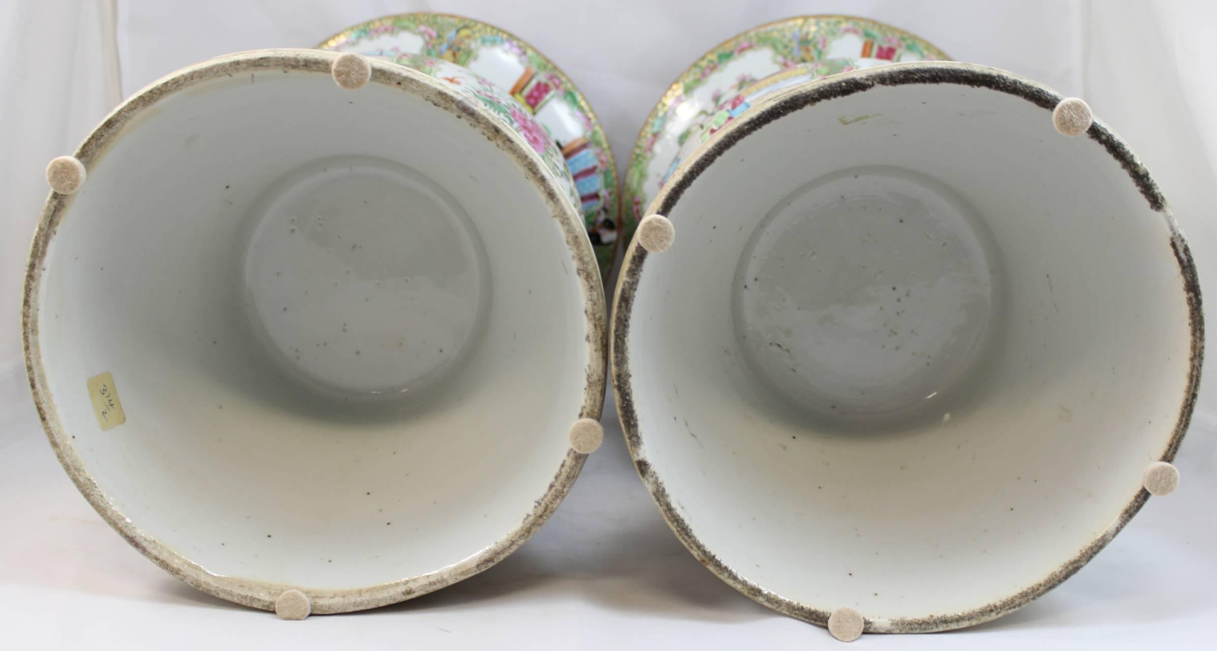 Pair of 19th Century Chinese Export Rose Medallion Ku Form Vases 2
