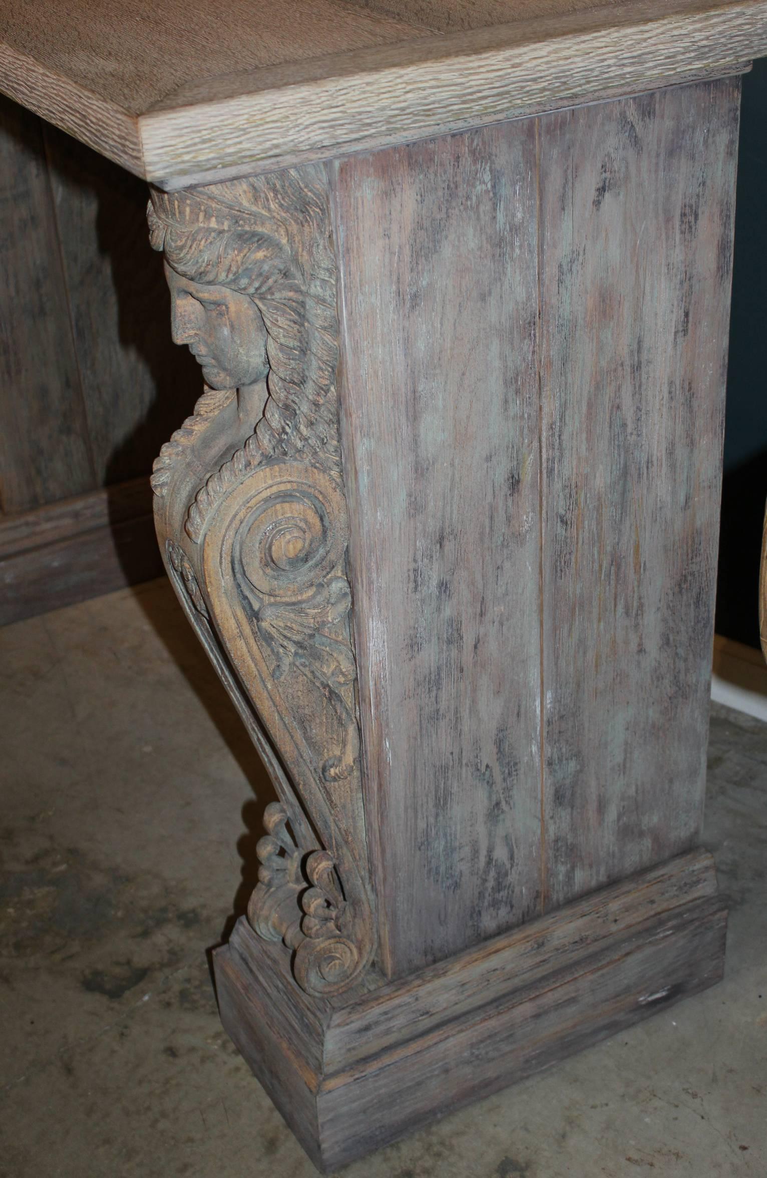 Carved French Empire Style Console with 19th Century Figural Caryatids
