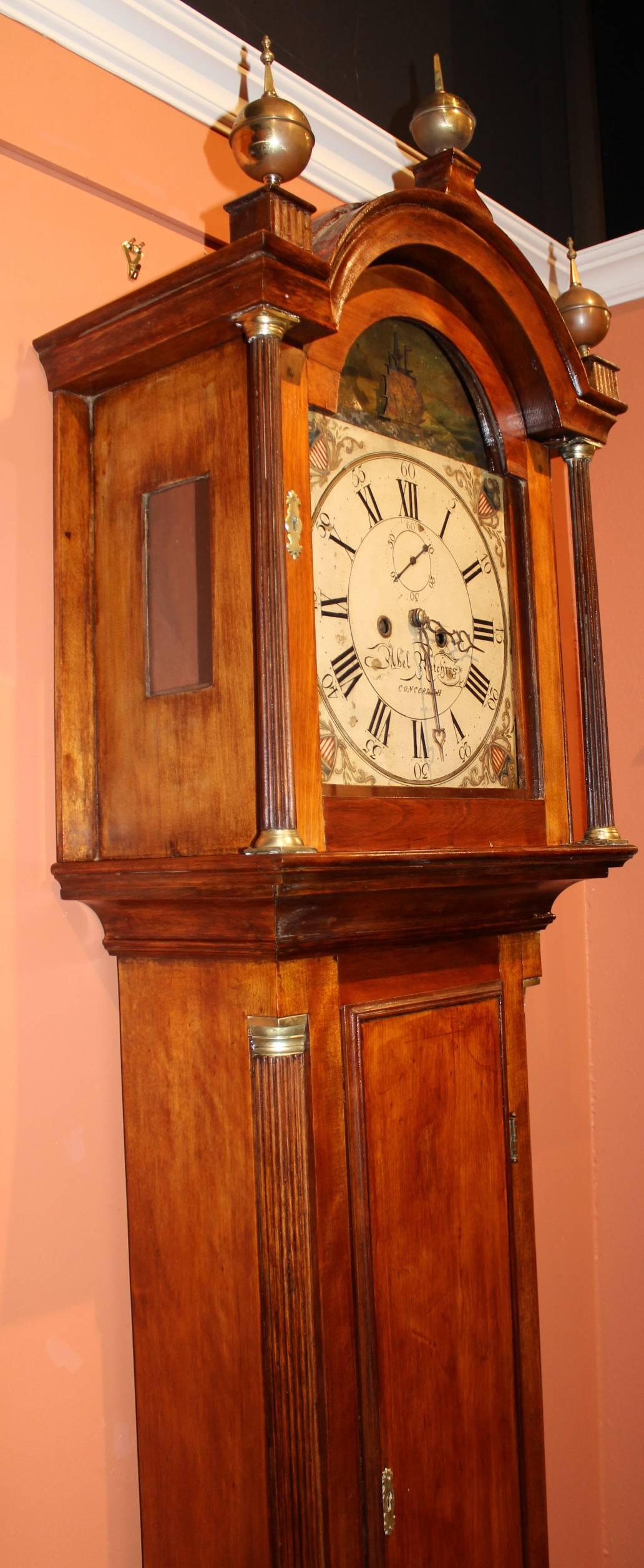 Early 19th Century Abel Hutchins Concord NH Tall Case Clock with Rocking Ship 1