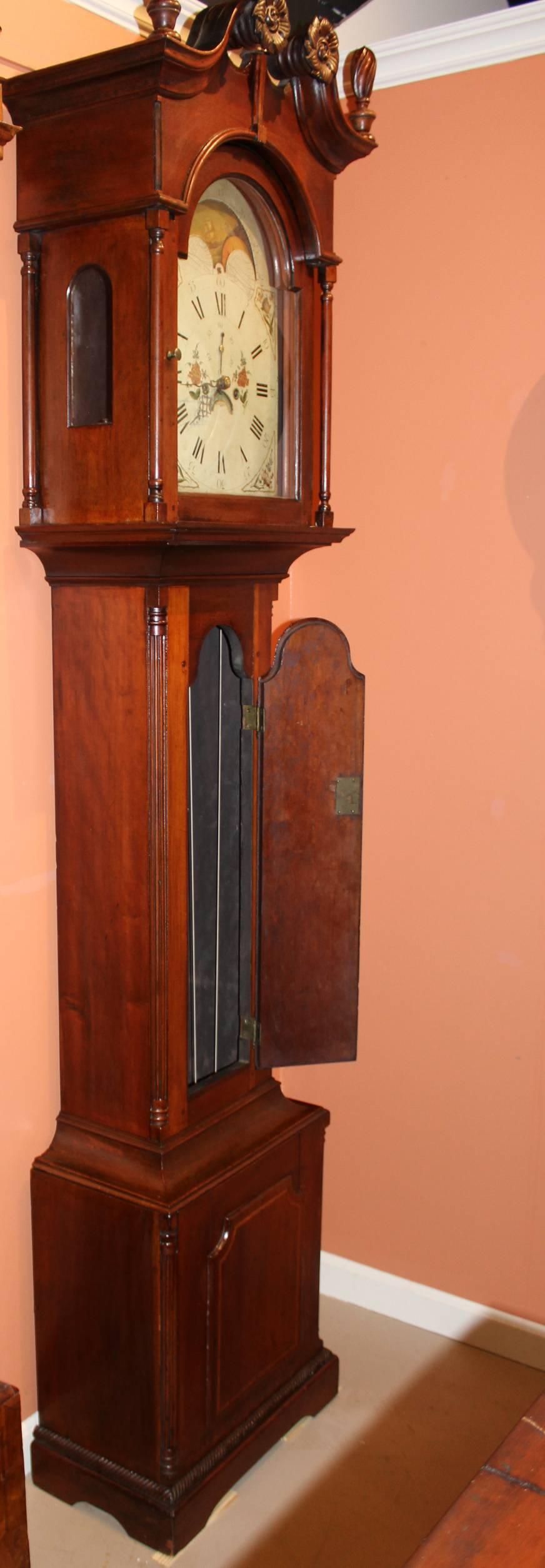 American 18th Century Pennsylvania Cherry Tall Case Clock with Moon Phase