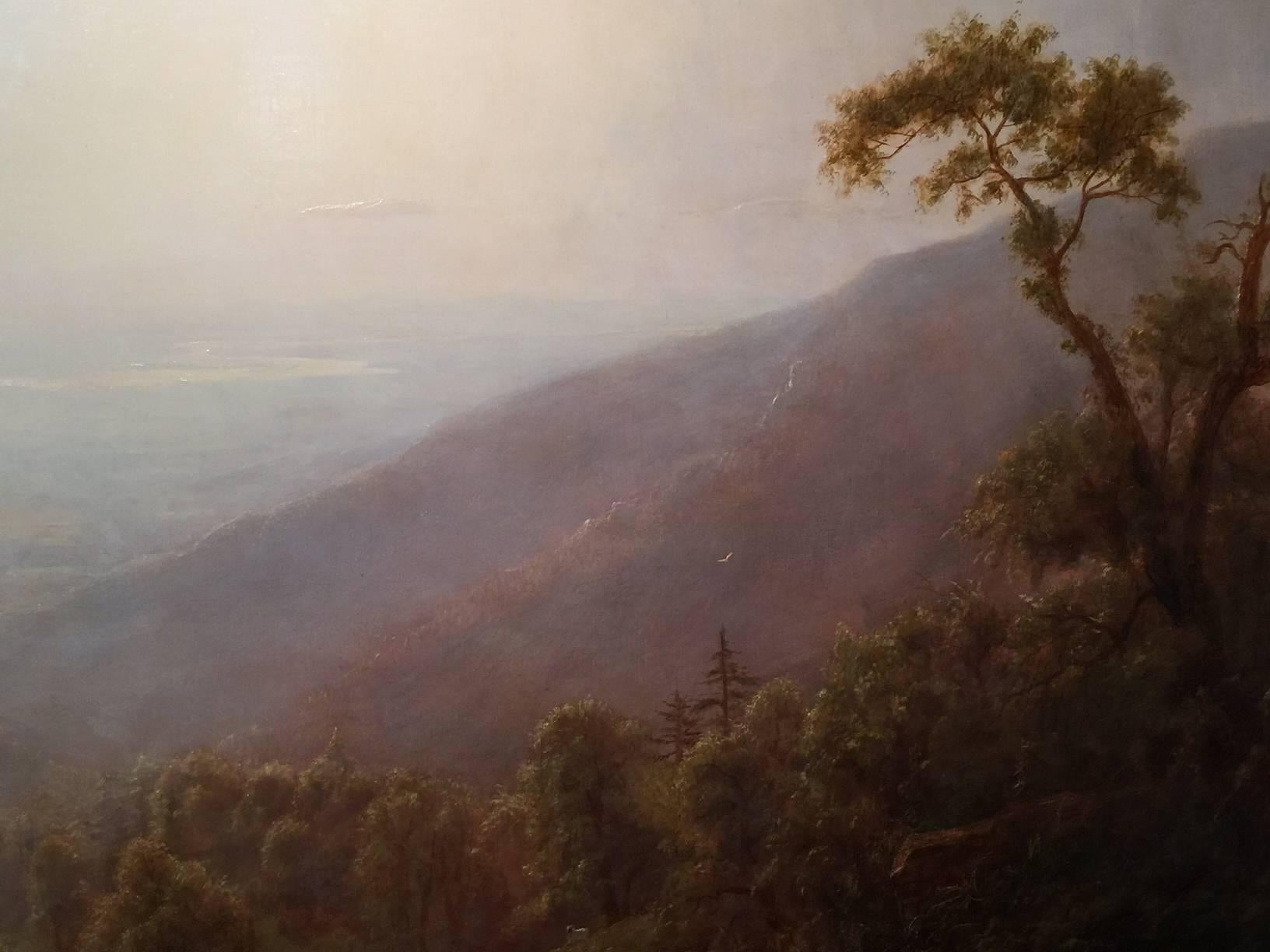 Erik Koeppel Large Luminous Landscape Oil Painting, “Sunrise Over The Hudson” In Excellent Condition In Milford, NH