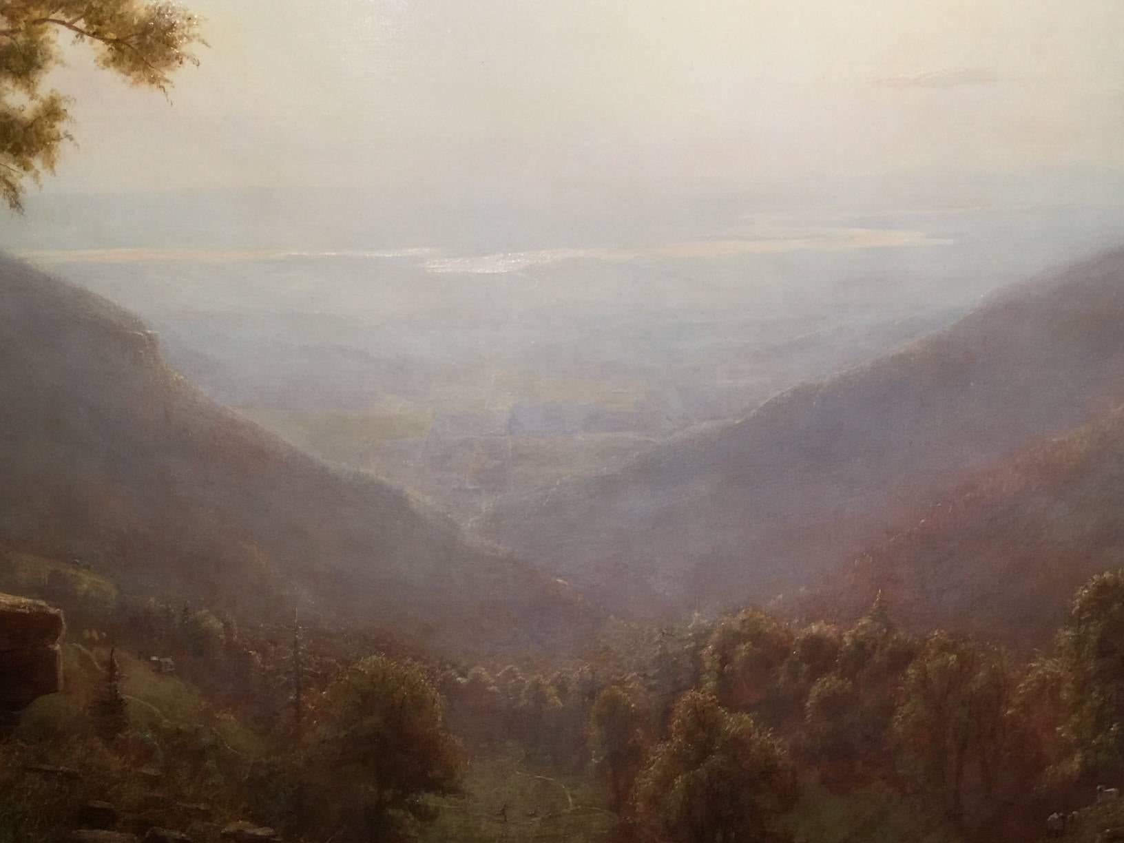 20th Century Erik Koeppel Large Luminous Landscape Oil Painting, “Sunrise Over The Hudson”