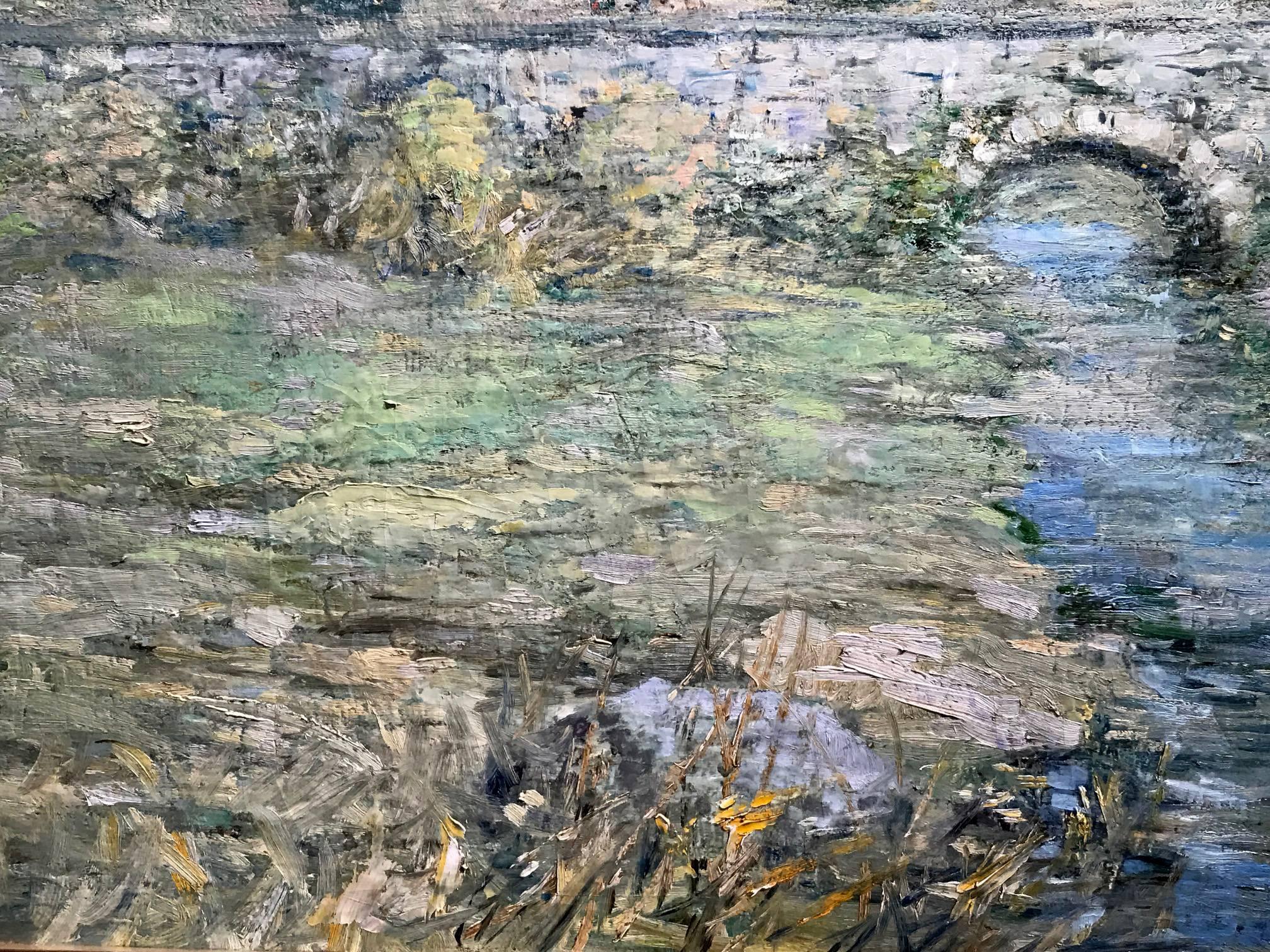 Paul Bernard King Pennsylvania Impressionist Oil Painting, Artists Bridge In Excellent Condition In Milford, NH