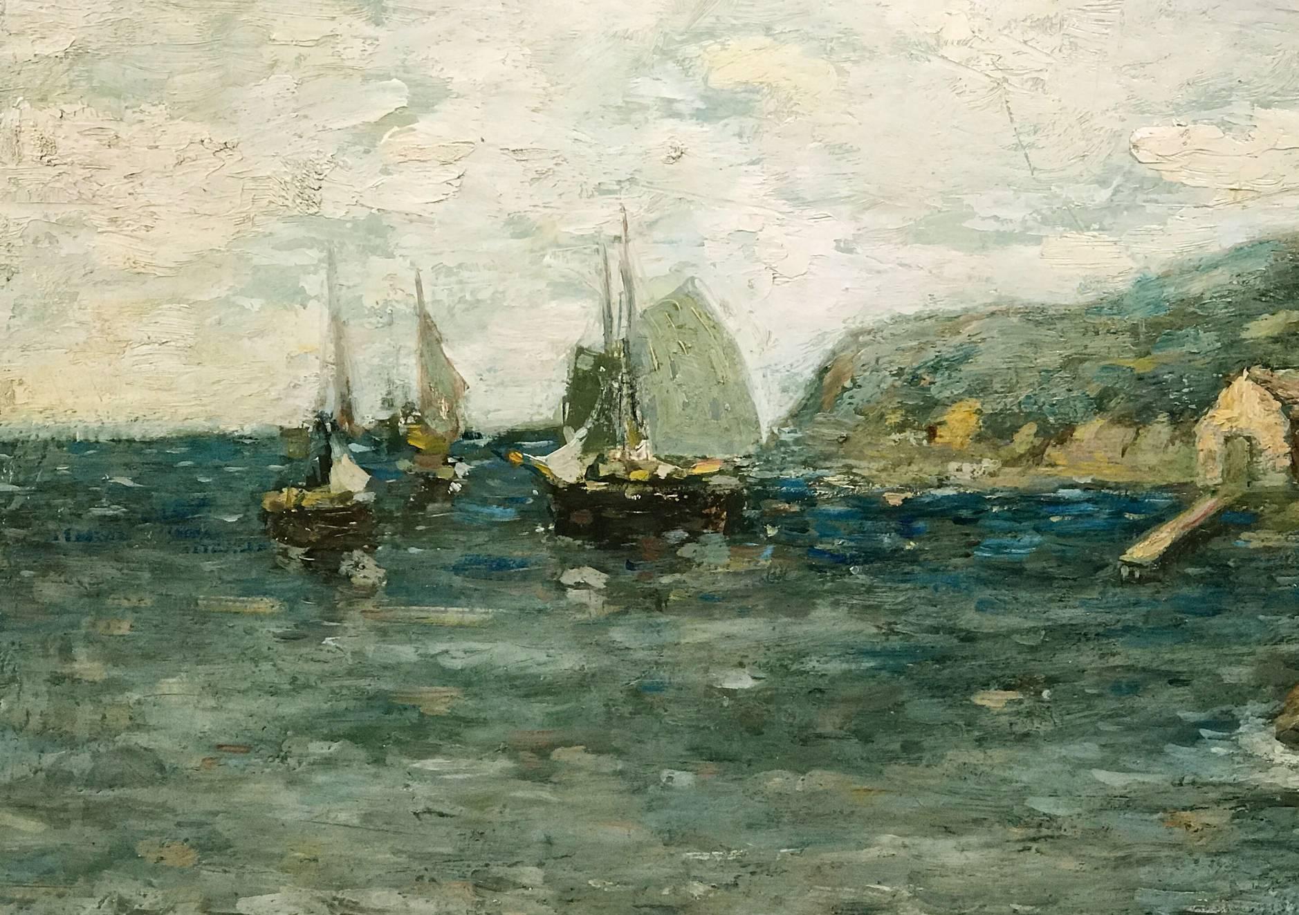 American Paul Bernard King Coastal Marine Oil Painting, Harbor Scene