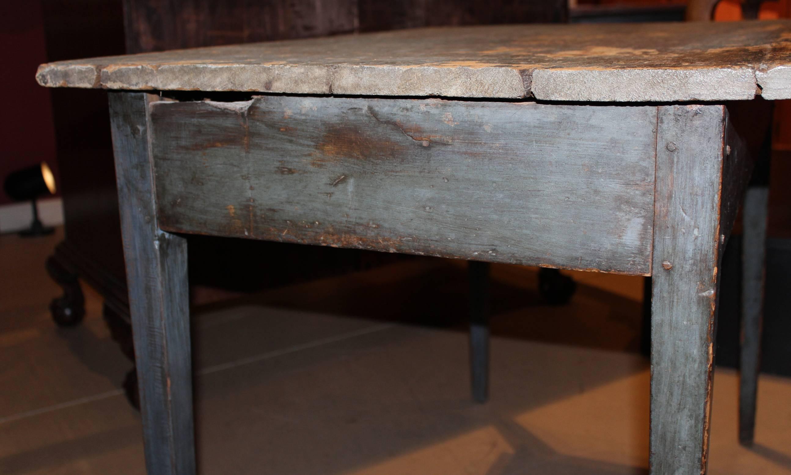 Early 19th Century American Pine Work Table in Old Blue Paint 3