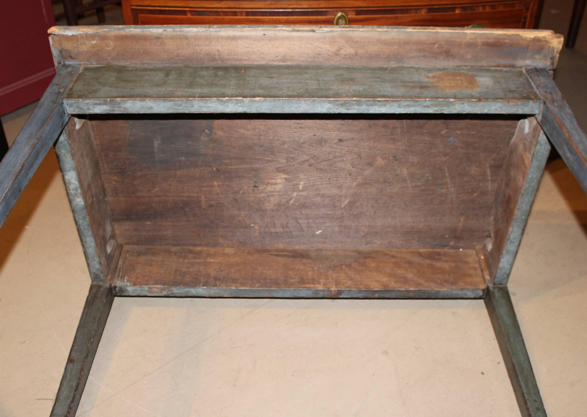 Early 19th Century American Pine Work Table in Old Blue Paint 4