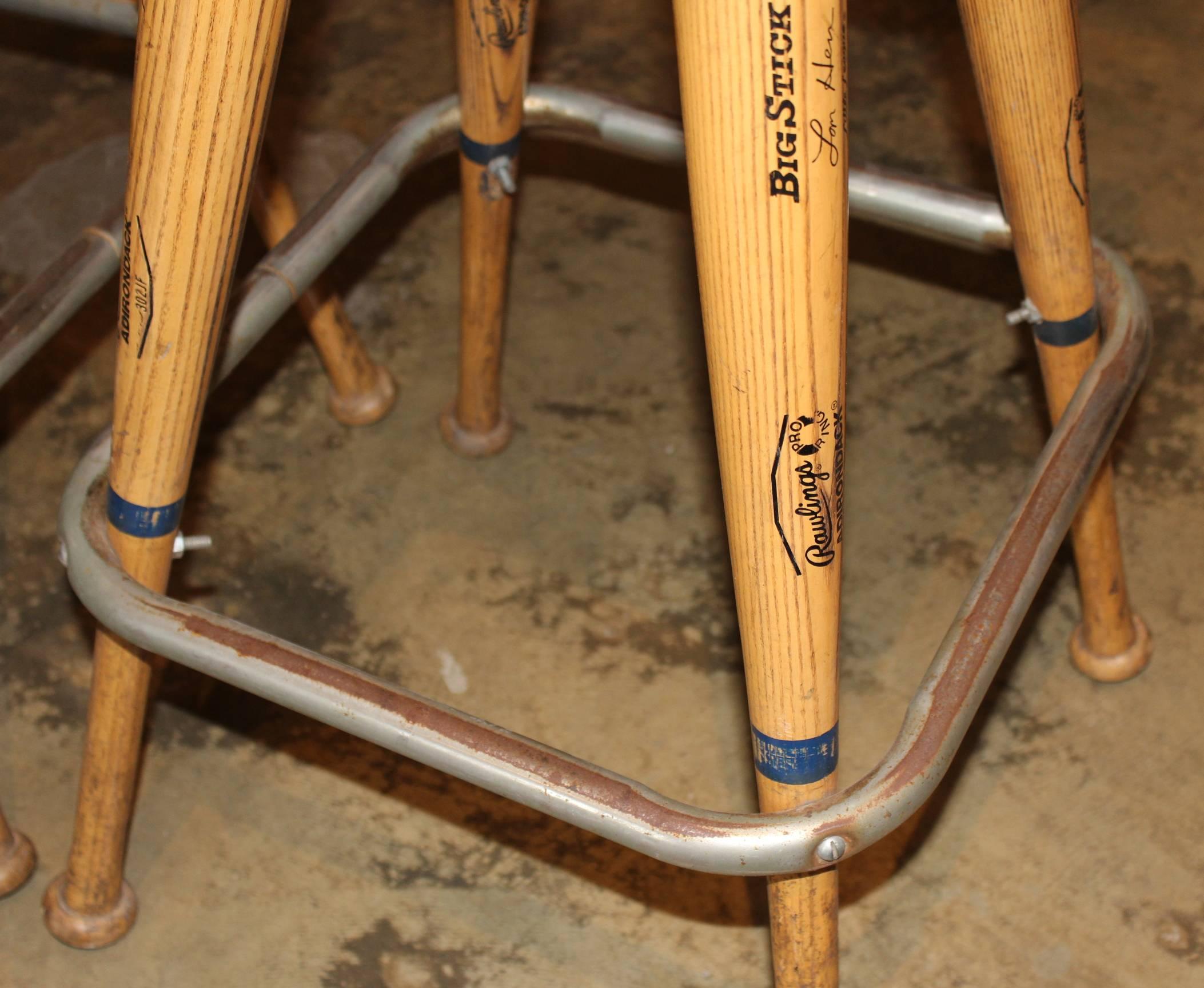 Pair of Custom Baseball Bat Bar Stools with Base Seat Cushions at