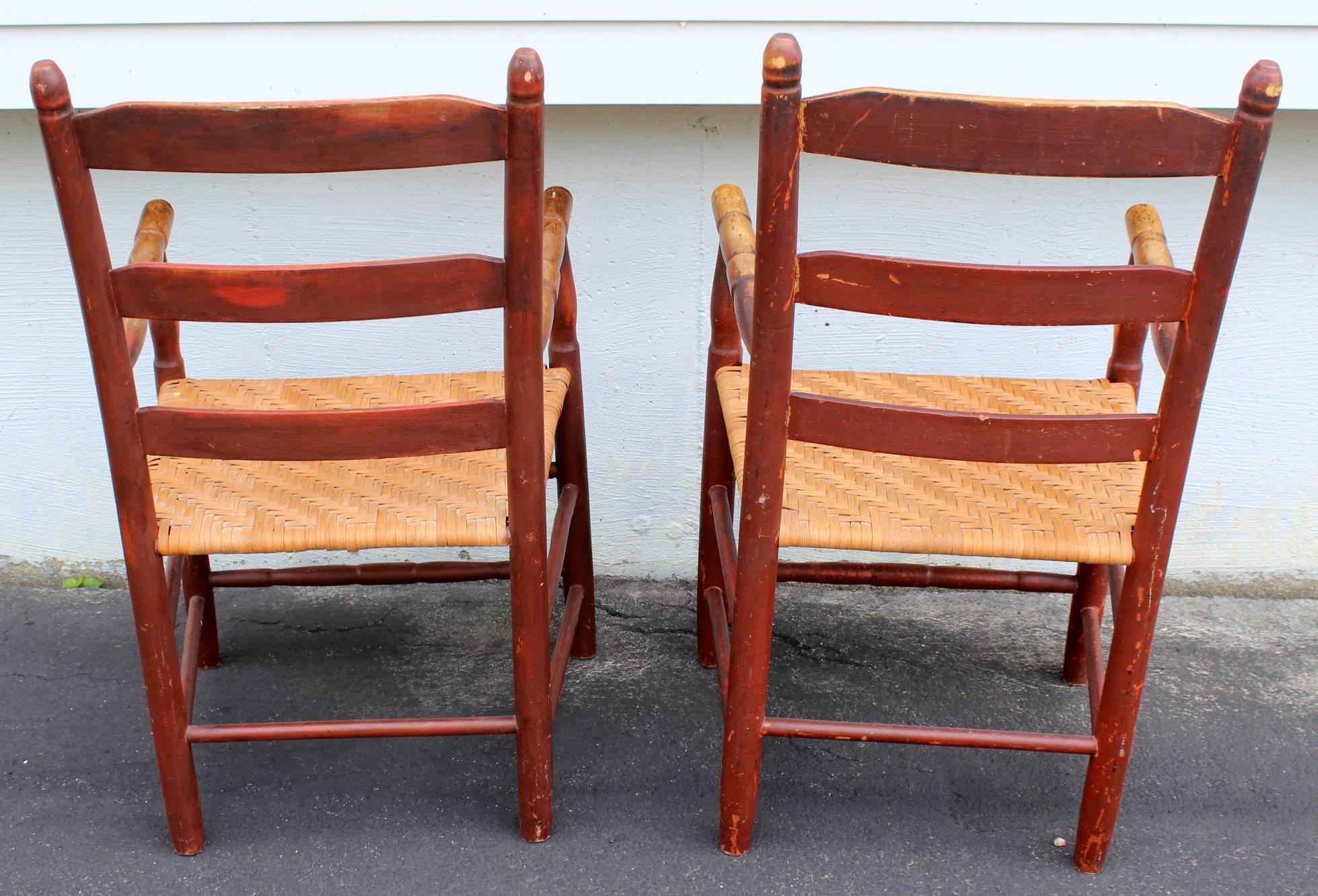 American Pair of 19th Century Ladder Back Armchairs with Split Ash Seats