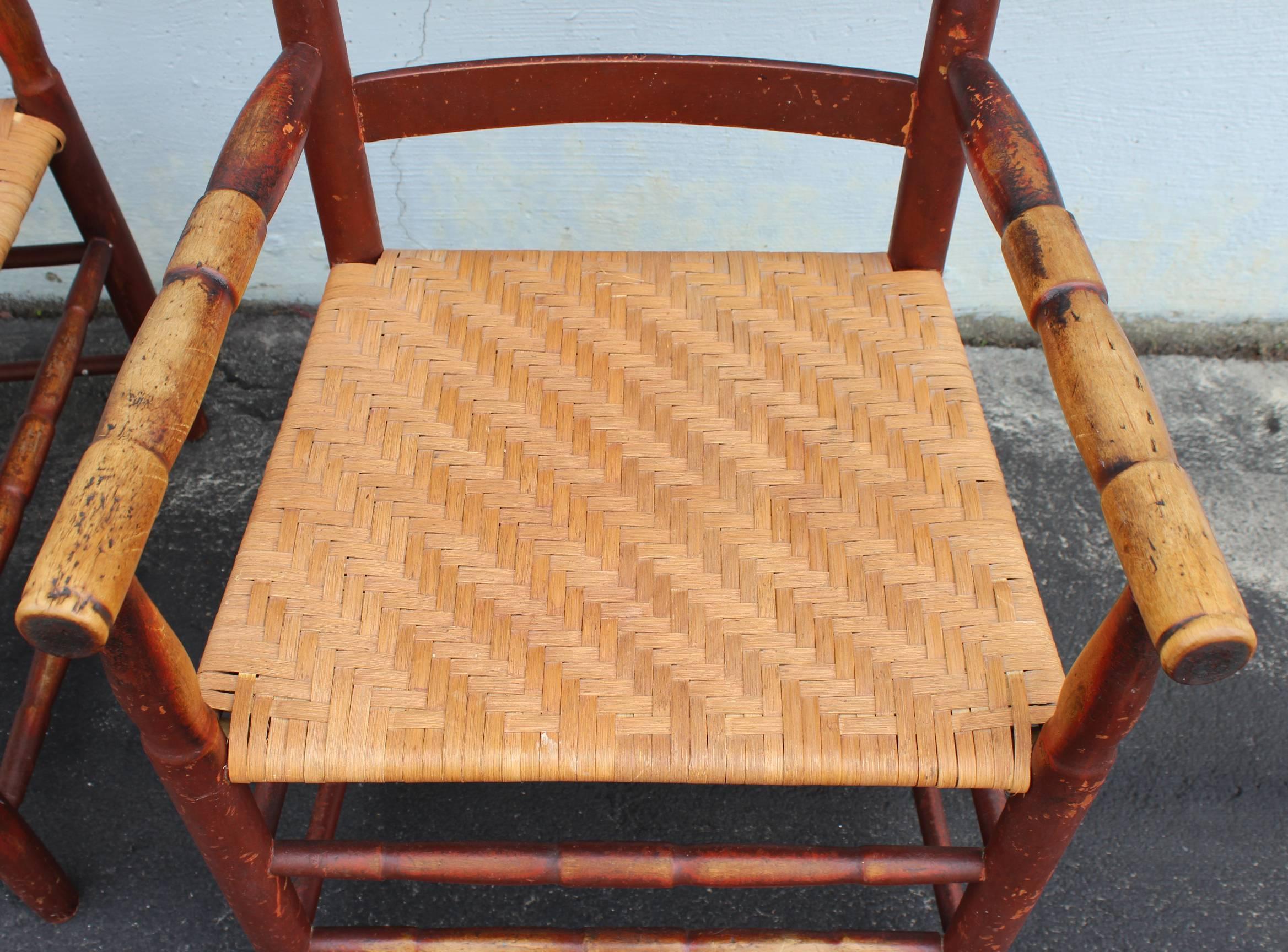 Pair of 19th Century Ladder Back Armchairs with Split Ash Seats 1