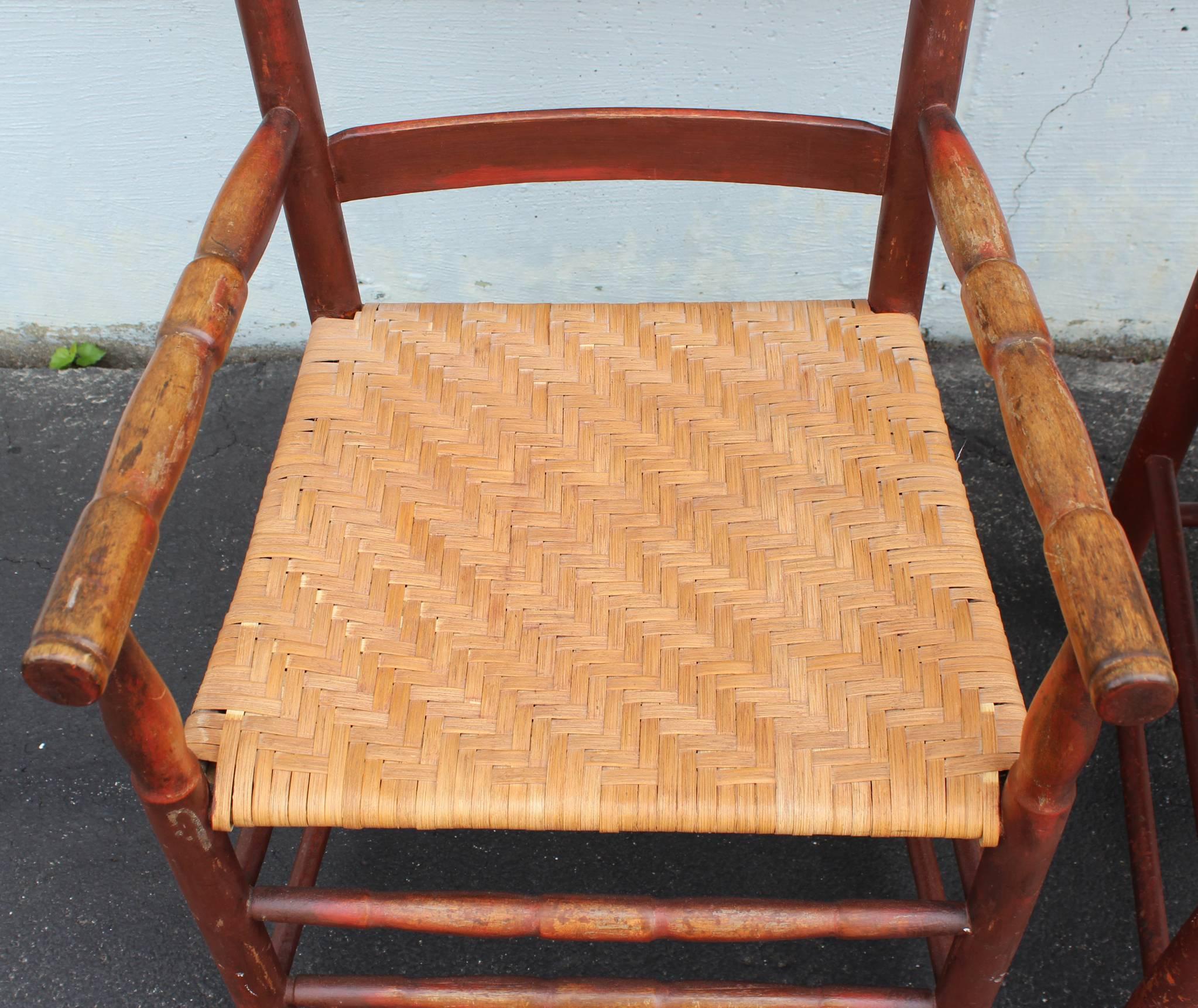 Pair of 19th Century Ladder Back Armchairs with Split Ash Seats 2