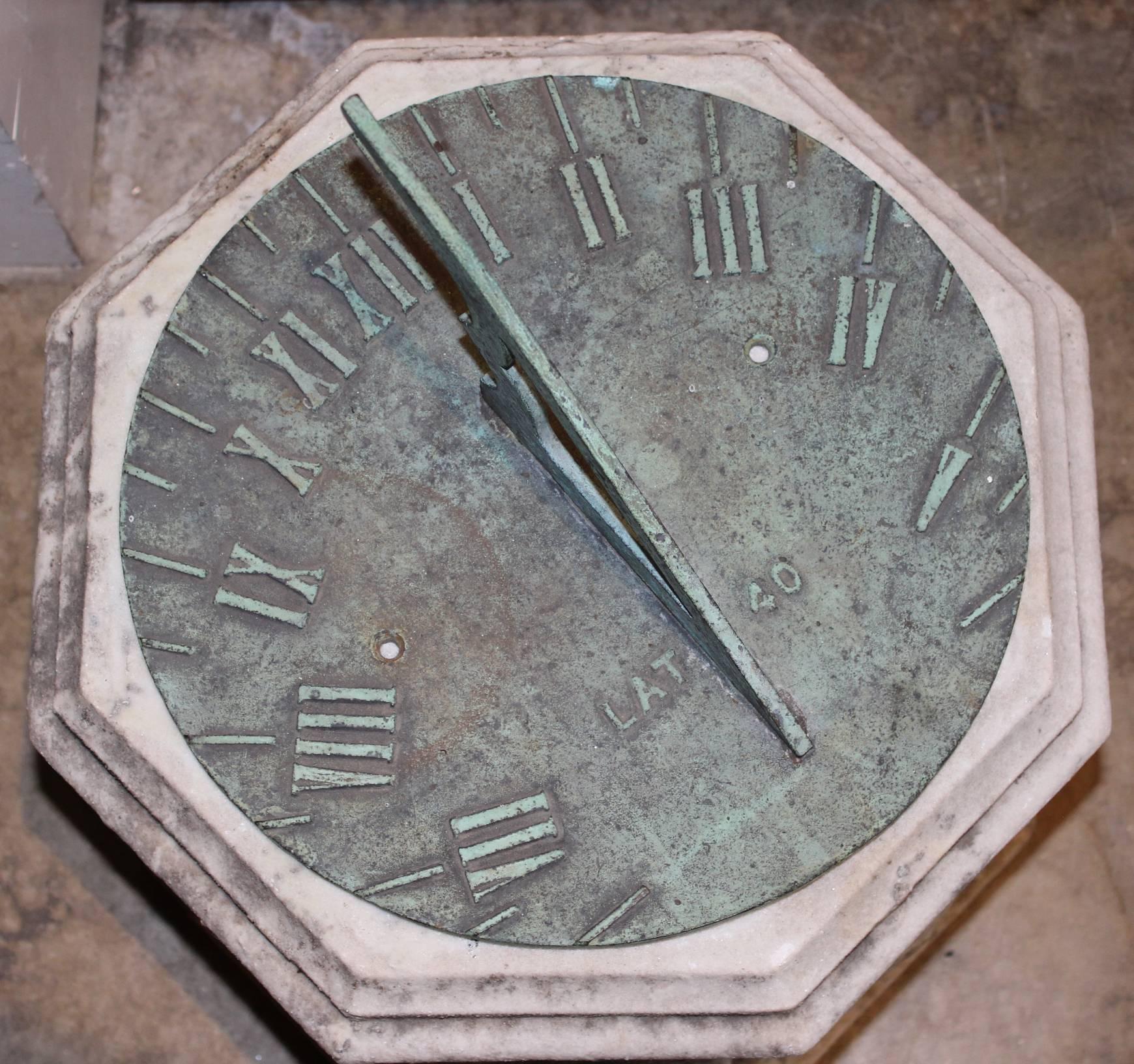 Carved Bronze Sundial on Marble Plinth
