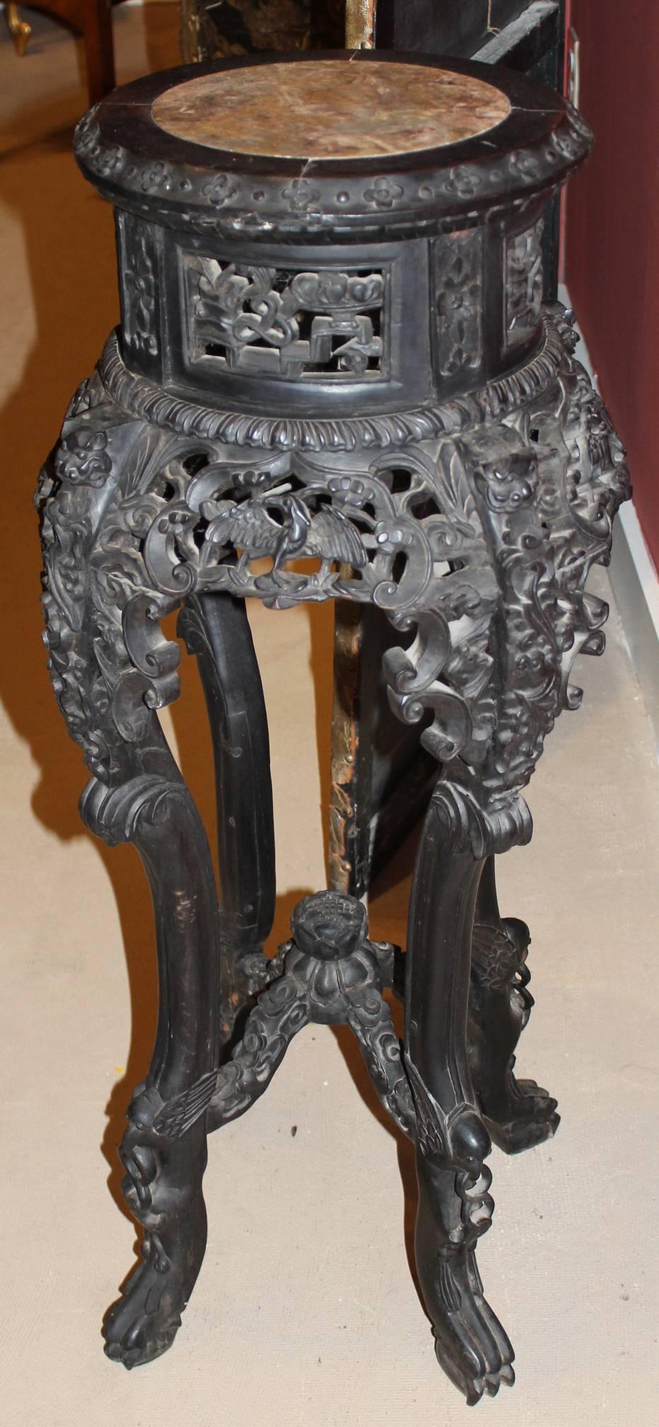 Late 19th Century Chinese Carved Hardwood Stand or Pedestal In Good Condition In Milford, NH