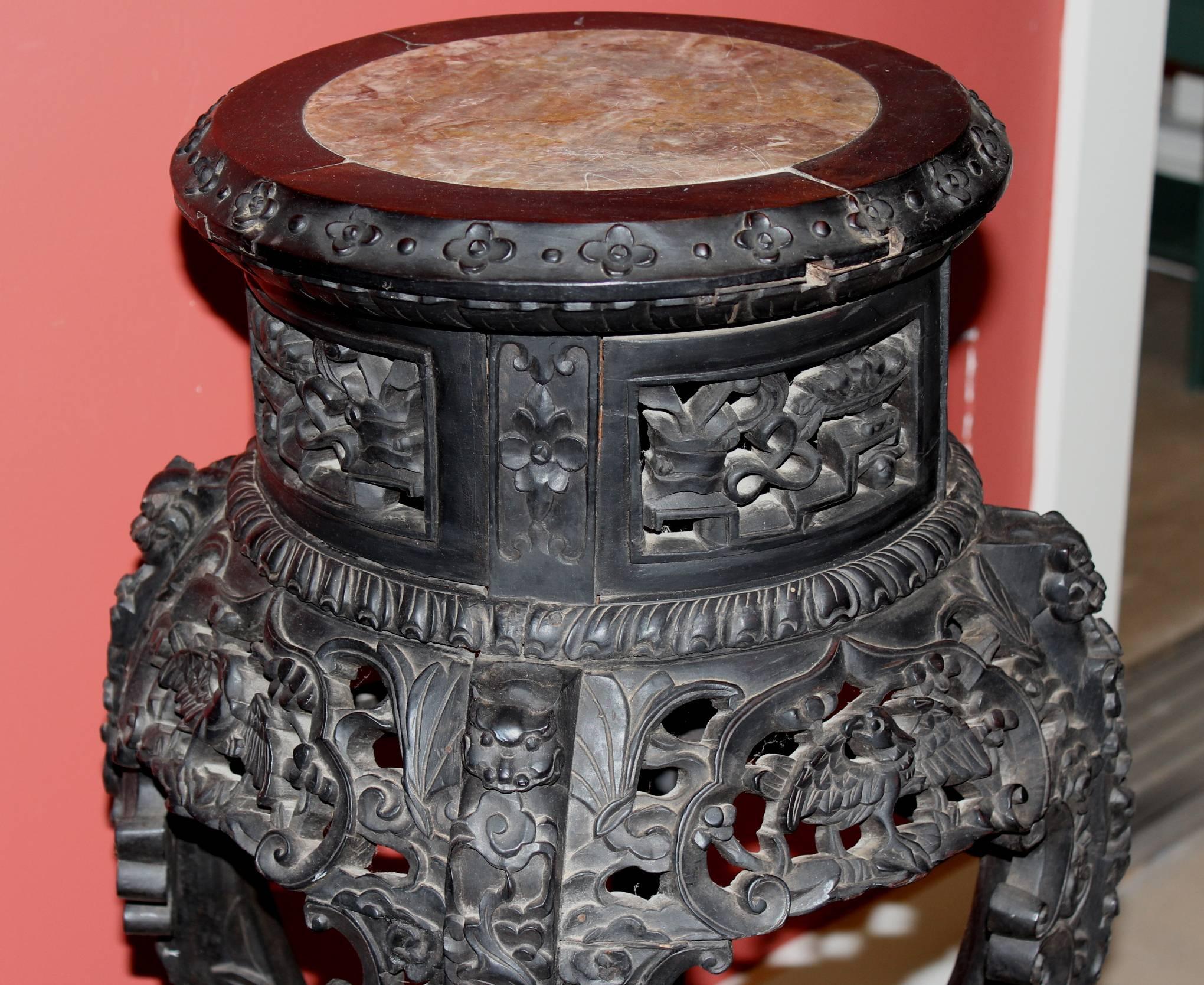 Late 19th Century Chinese Carved Hardwood Stand or Pedestal 1
