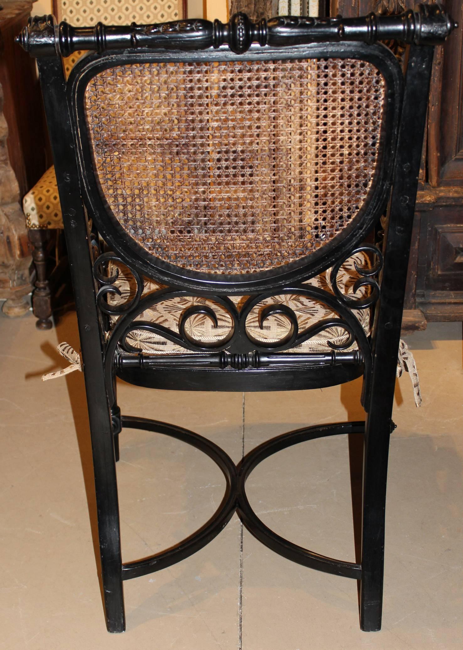 American Anglo Raj Ebonized Bentwood Armchair with Caned Seat and Back