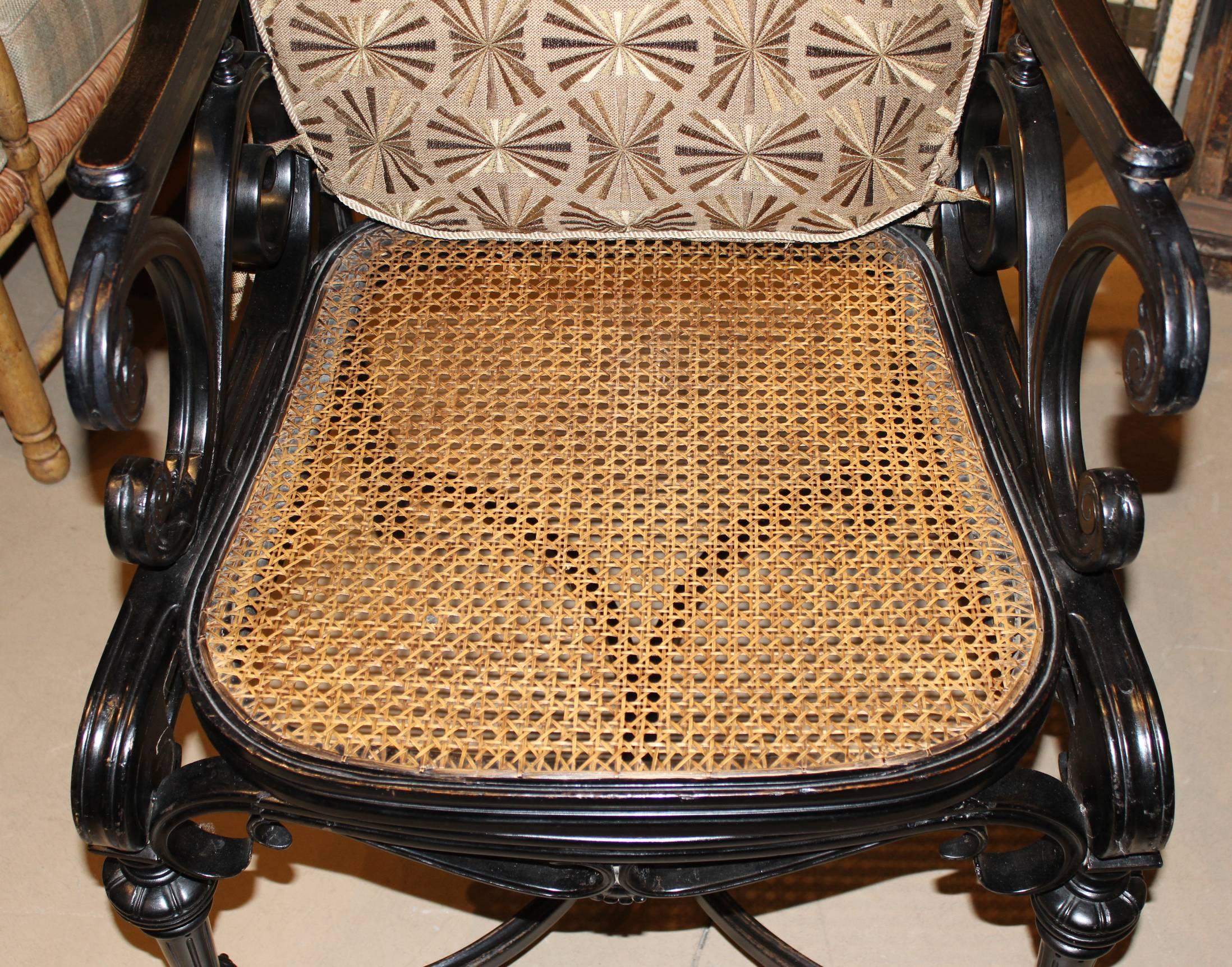 19th Century Anglo Raj Ebonized Bentwood Armchair with Caned Seat and Back