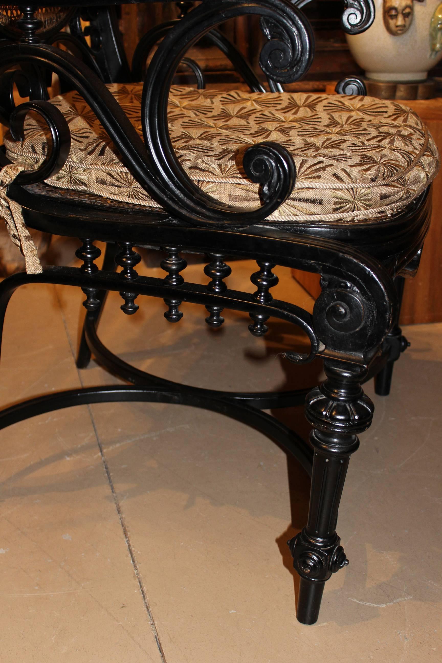 Anglo Raj Ebonized Bentwood Armchair with Caned Seat and Back 3