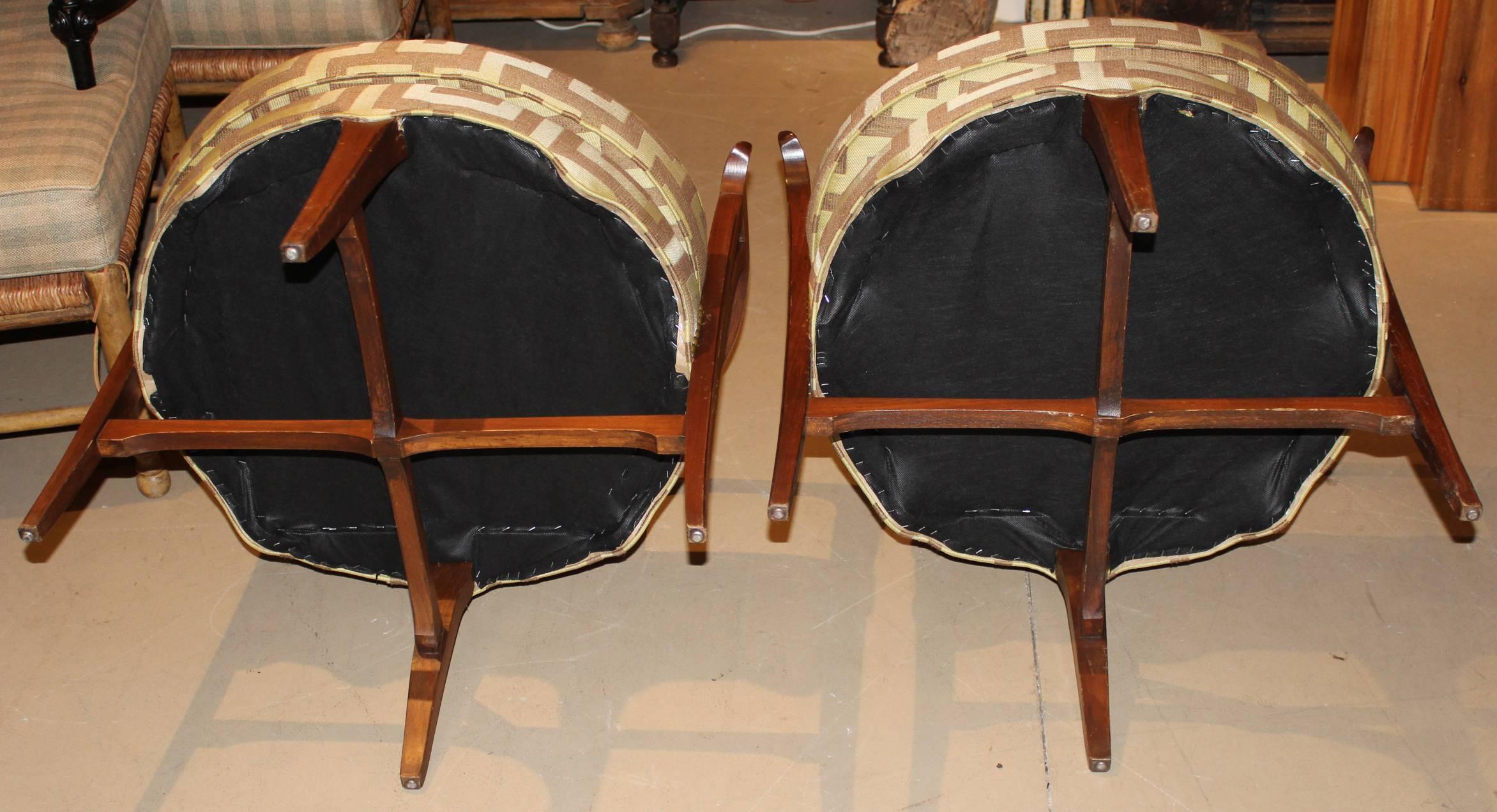 20th Century Pair of Danish Mid-Century Modern High Back Round Upholstered Armchairs