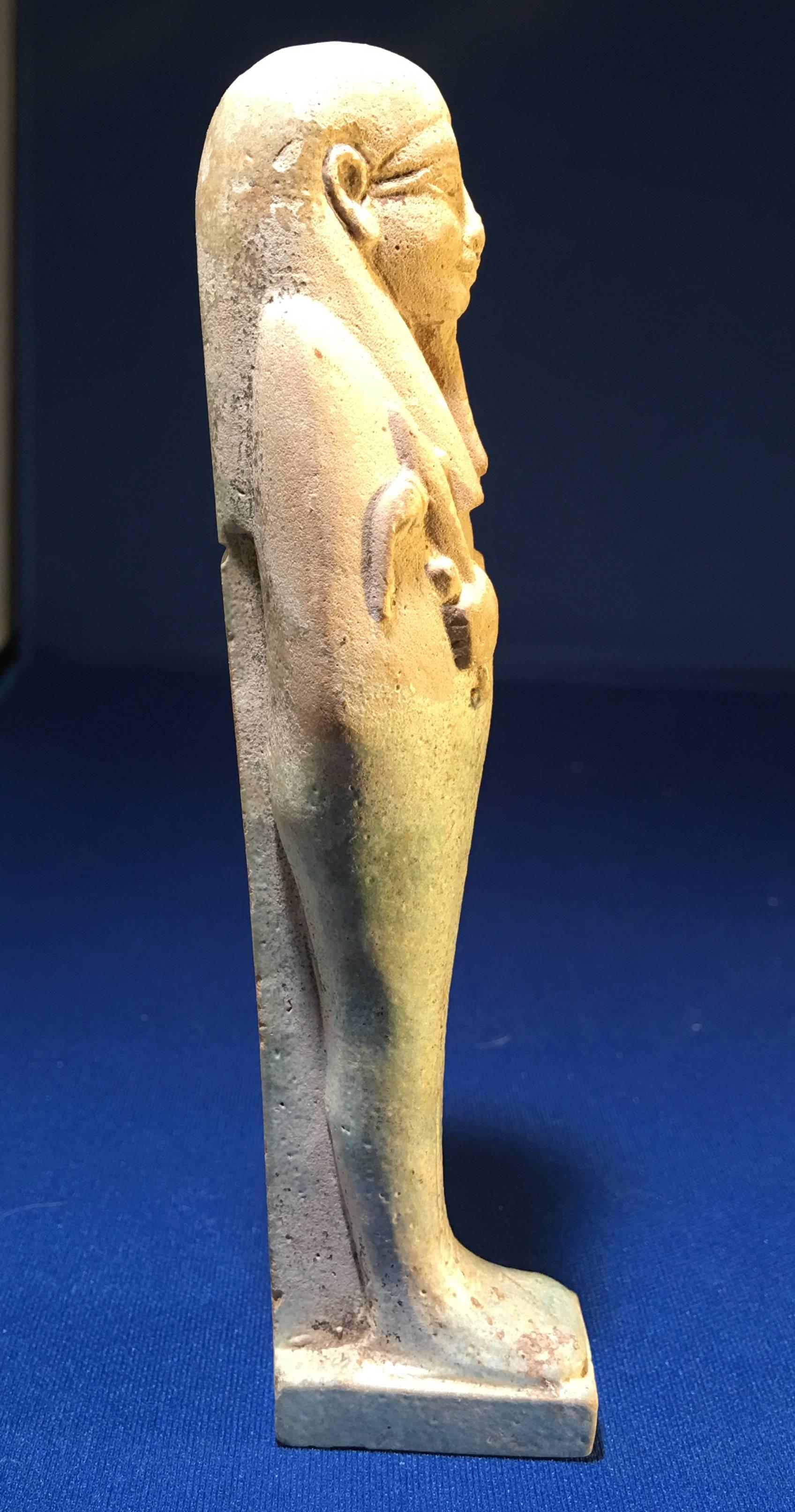 Hand-Crafted Ancient Egyptian Faience Ushabti Inscribed 'Neb-Mesu, ' References to Navy 
