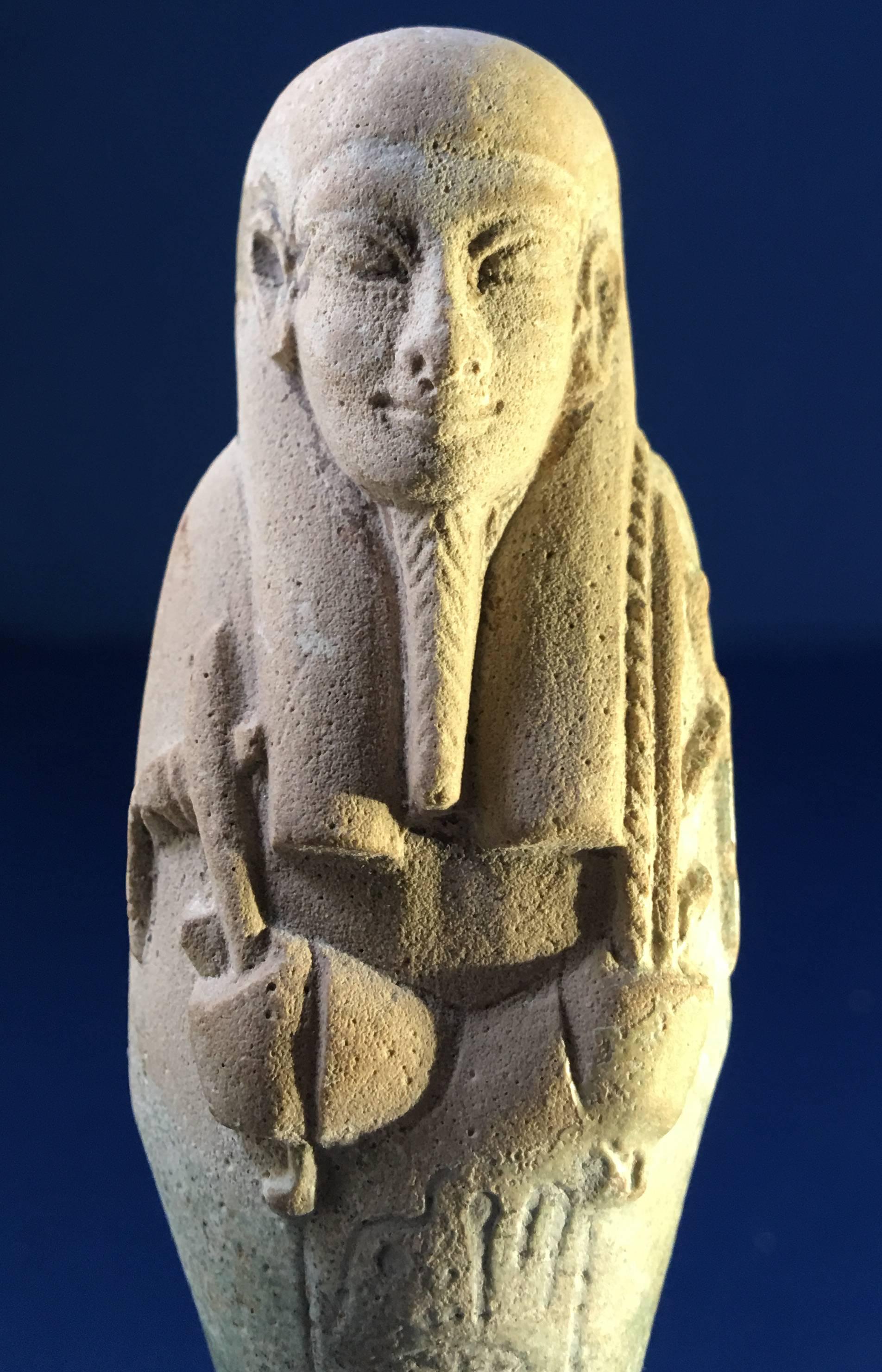 Ancient Egyptian Faience Ushabti Inscribed 'Neb-Mesu, ' References to Navy  In Excellent Condition In Milford, NH