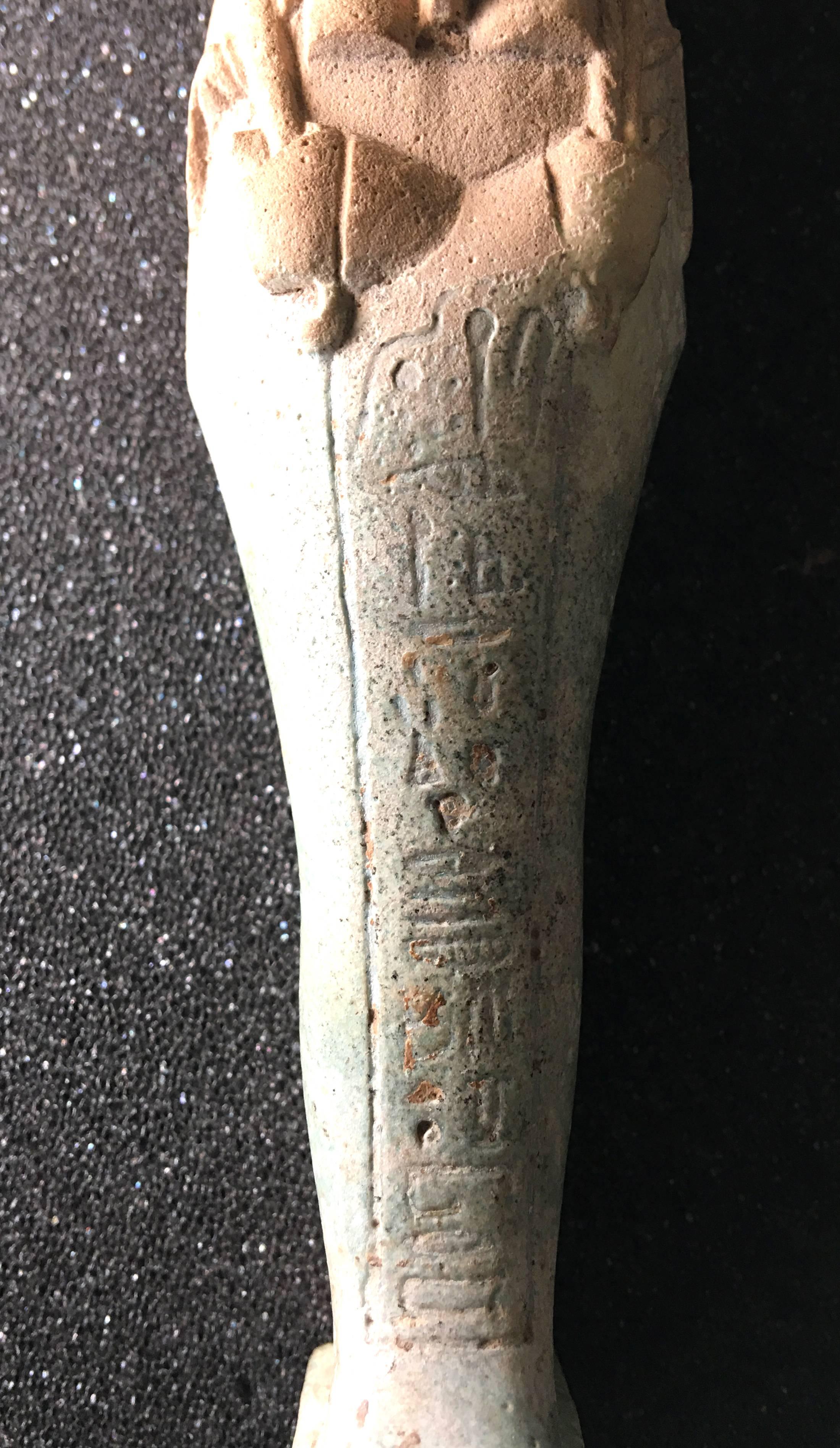 18th Century and Earlier Ancient Egyptian Faience Ushabti Inscribed 'Neb-Mesu, ' References to Navy 