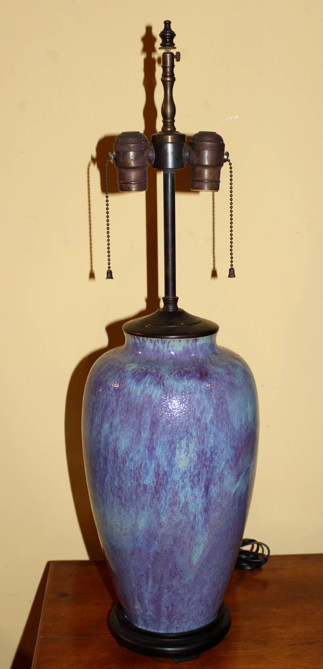 Chinese Flambe Glazed Vase Lamp In Excellent Condition In Milford, NH