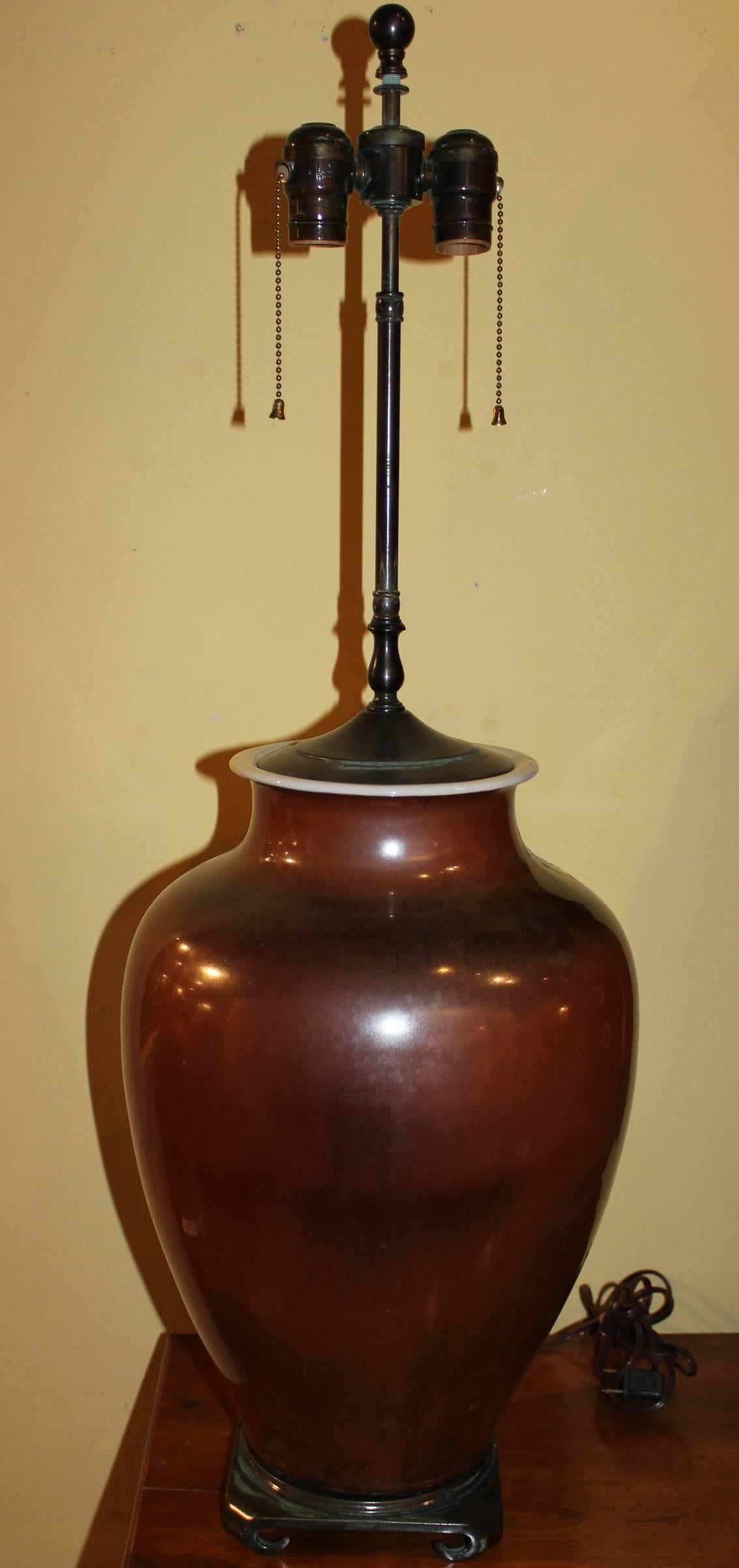 20th Century Japanese Studio Vase Lamp with Floral Decoration
