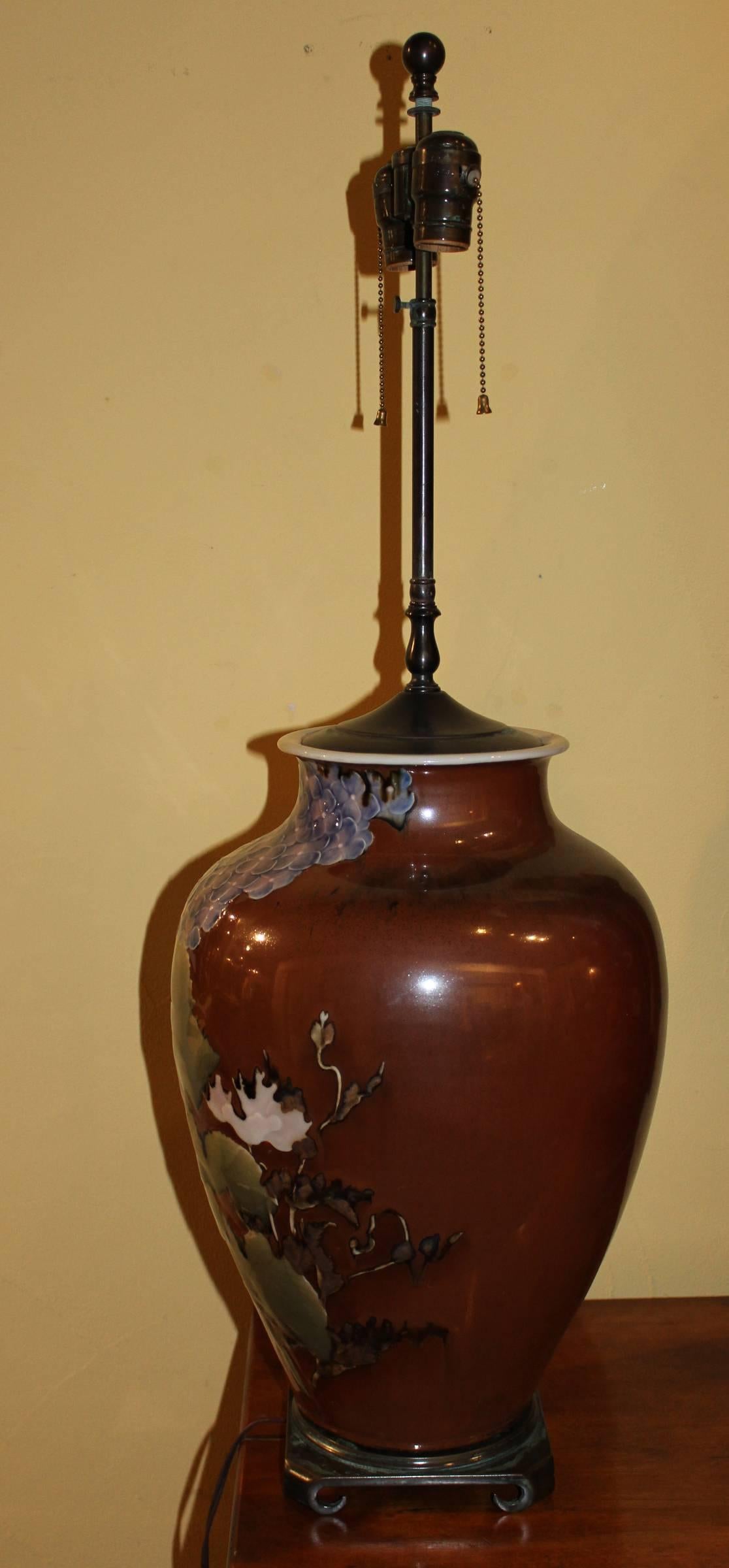 Japanese Studio Vase Lamp with Floral Decoration 1