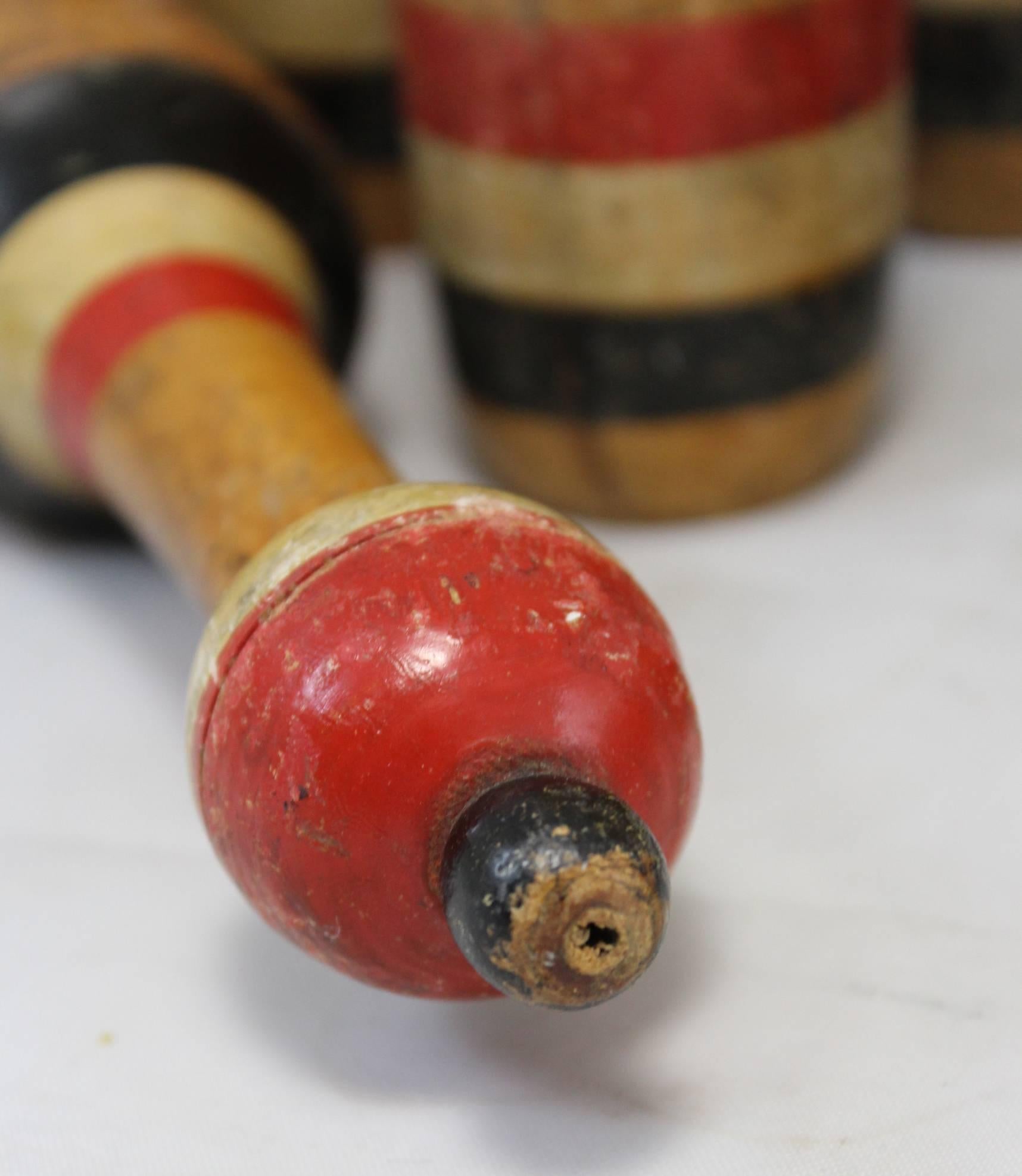 Late 19th Century Set of Lawn Bowling Skittles with Balls in Original Paint 2