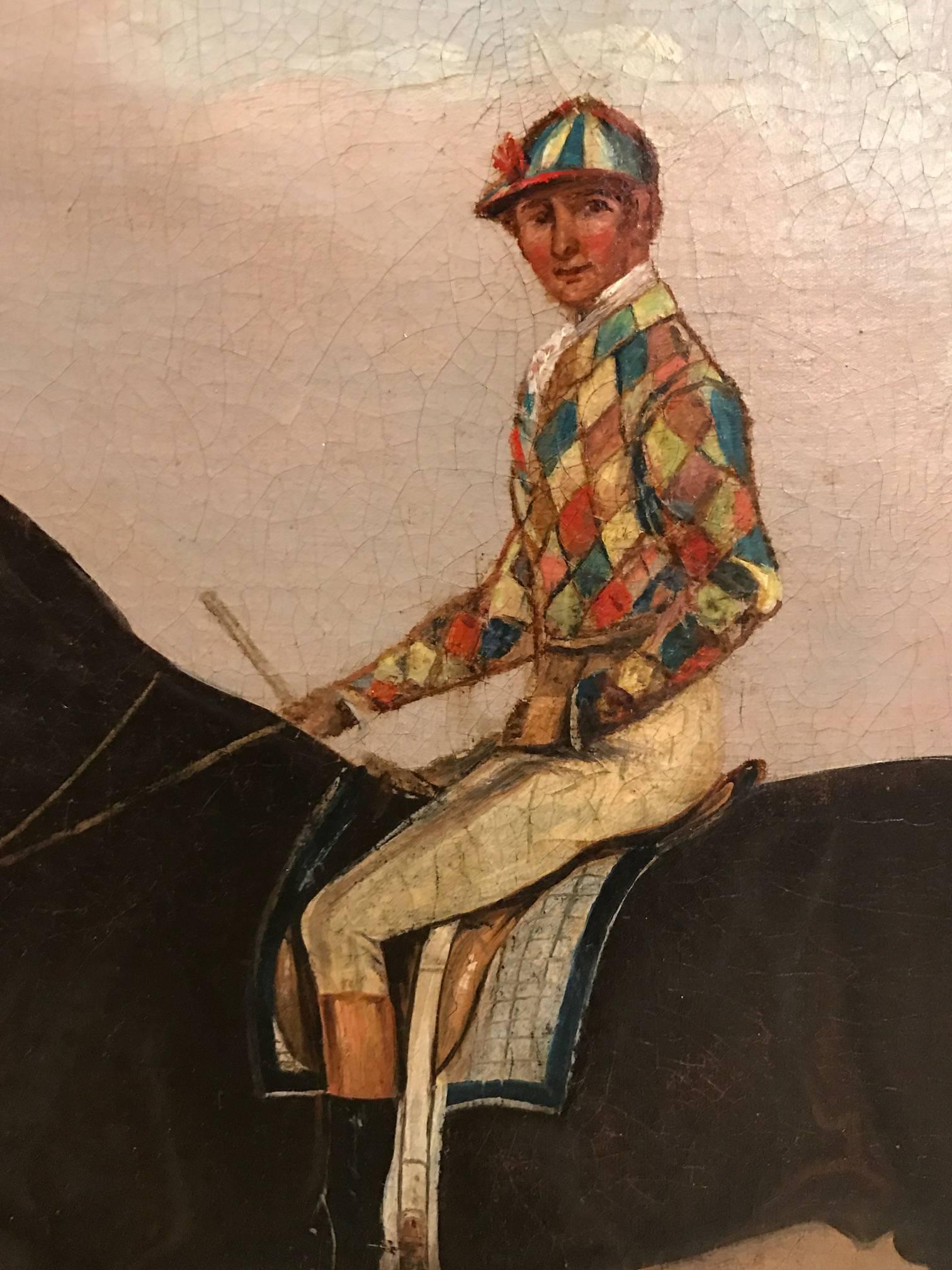 Clifton Tomson Equestrian Oil Painting of Horse and Jockey, Nottingham, 1809 In Good Condition In Milford, NH