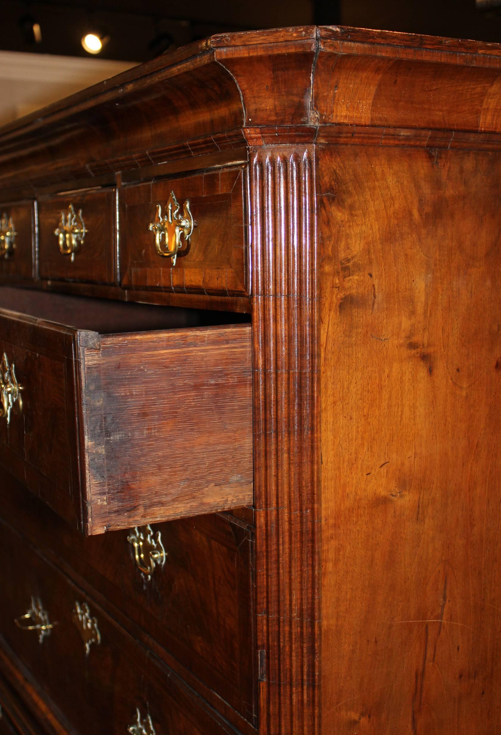 18th Century George II Burled Walnut Chest on Chest with Brushing Slide 1