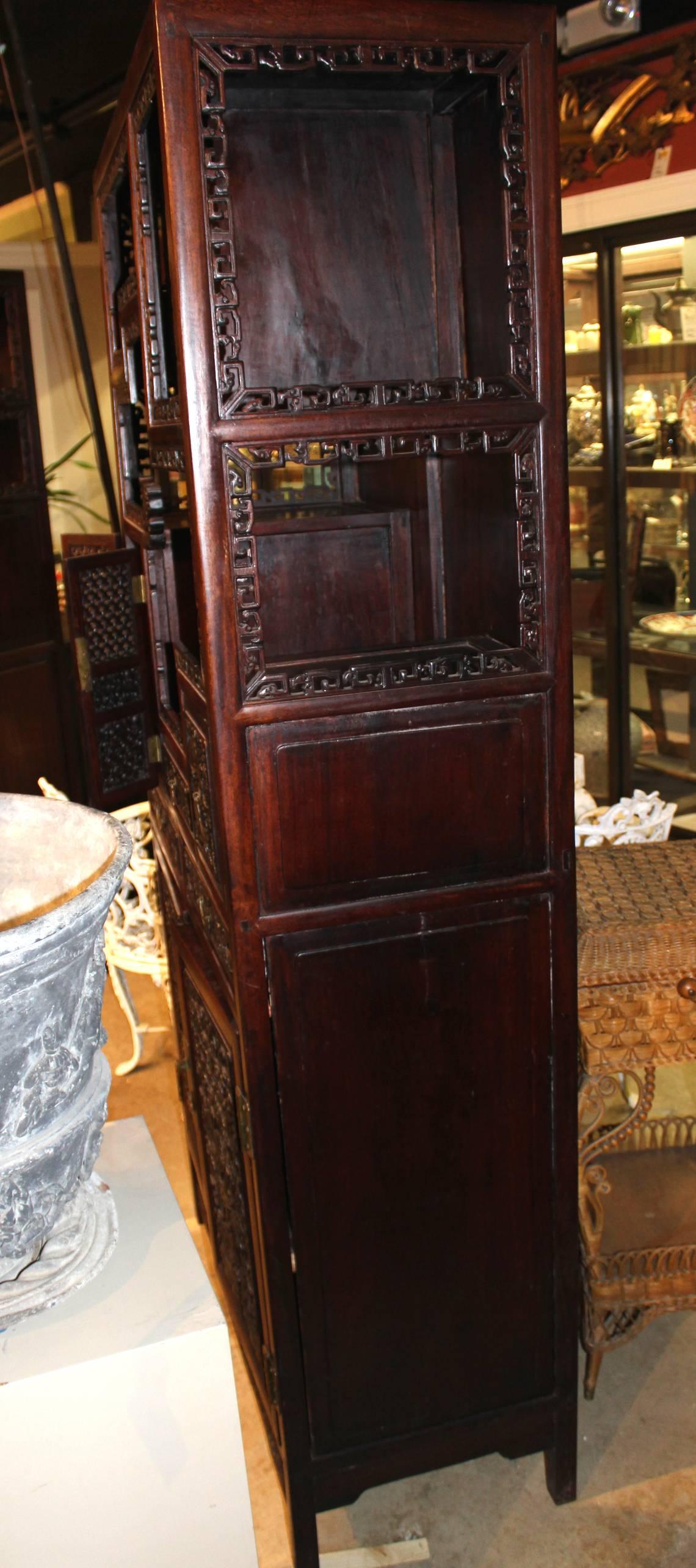 Pair of Carved Chinese Rosewood Etageres or Collectors Cabinets 3