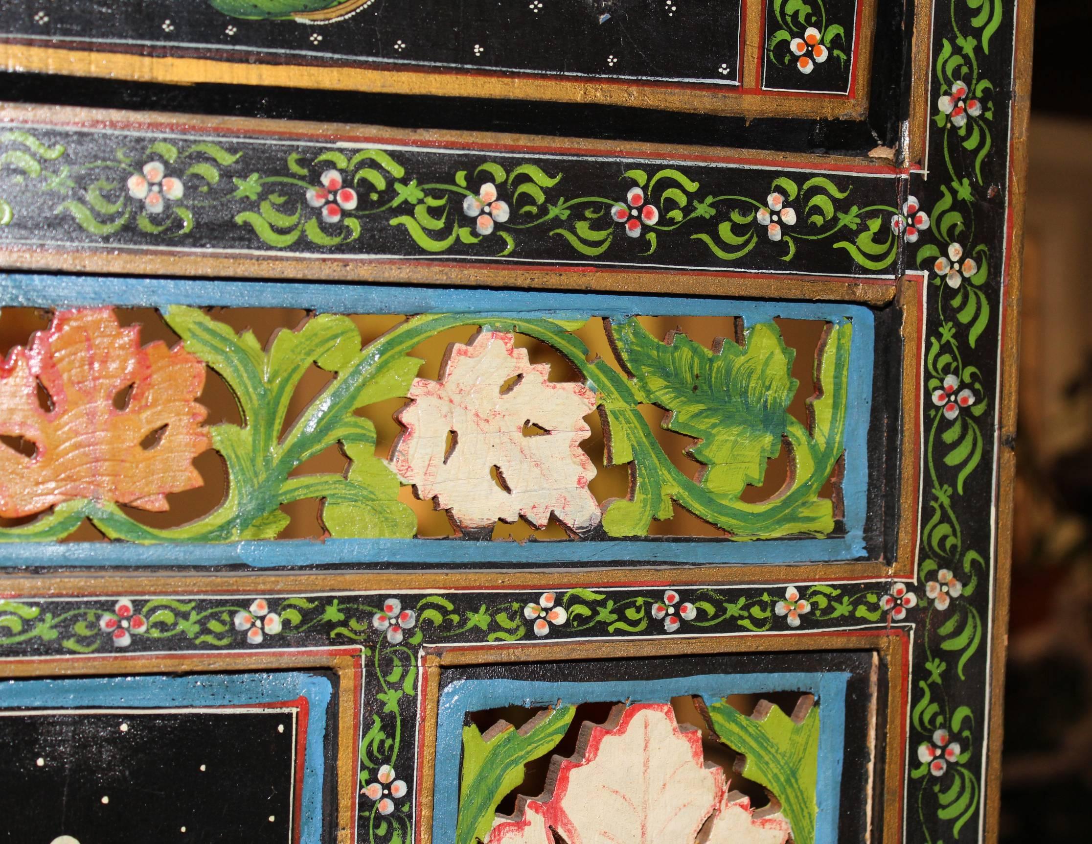 Four Panel Polychrome Hand-Painted Indian Dressing Screen 3