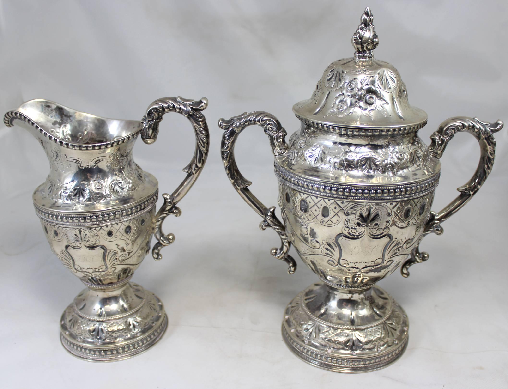 19th Century William Gale and Son NY Four-Piece Coin Silver Tea Service 1