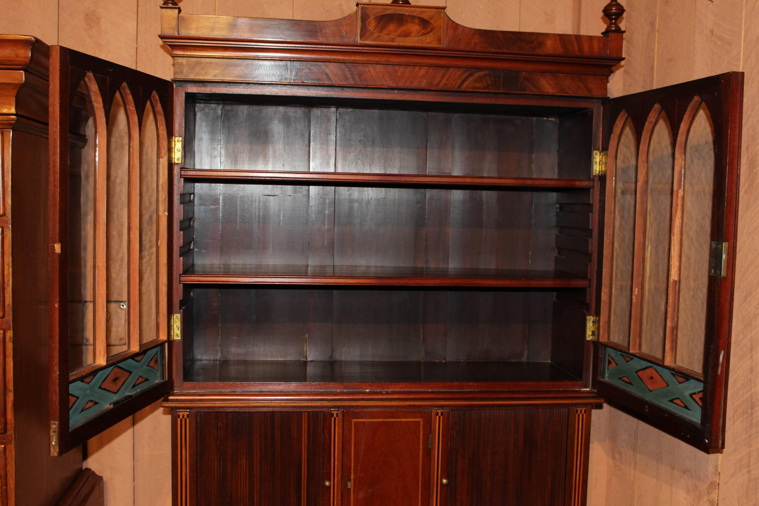 Massachusetts Federal Three Part Mahogany Secretary with Églomisé In Good Condition In Milford, NH
