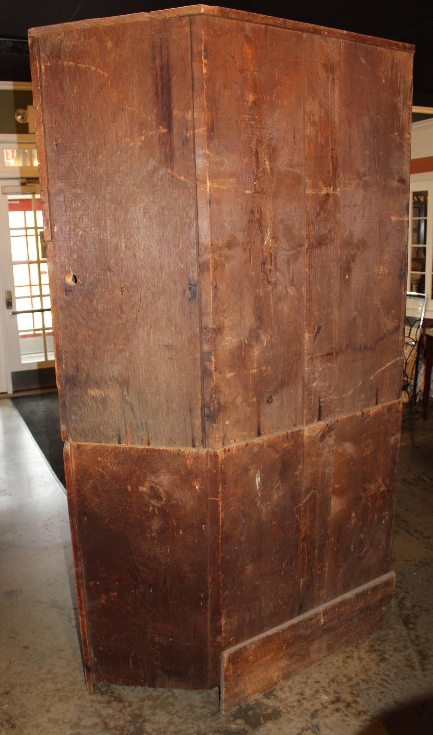 19th Century Two Part Corner Cupboard in Old Blue Paint 3