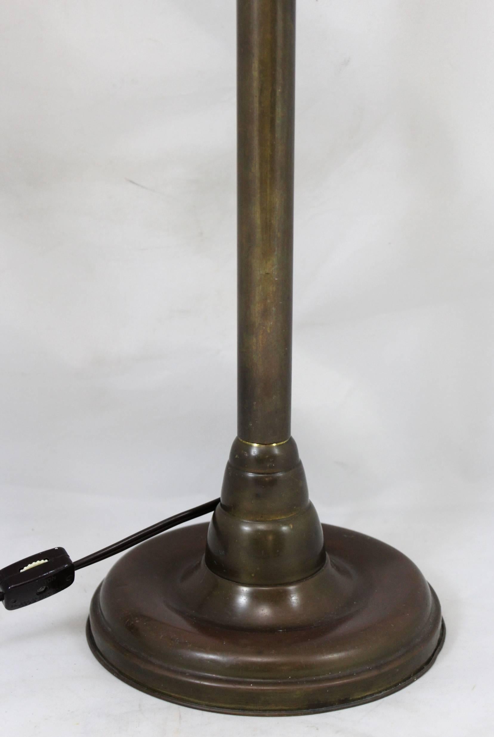 Arts and Crafts Handel Arts & Crafts Signed Double Student Lamp with Chipped Ice Glass Shades