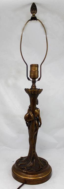 20th Century Paul Louchet Foundry French Bronze Figural Art Nouveau Table Lamp For Sale