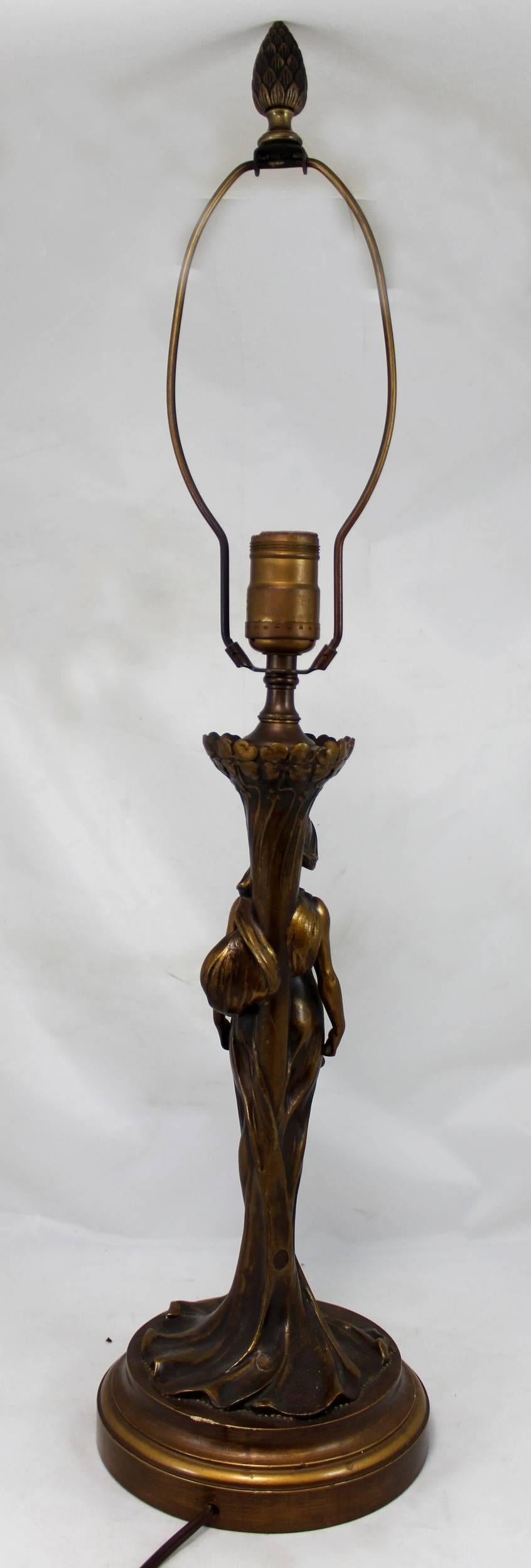 Paul Louchet Foundry French Bronze Figural Art Nouveau Table Lamp In Excellent Condition In Milford, NH