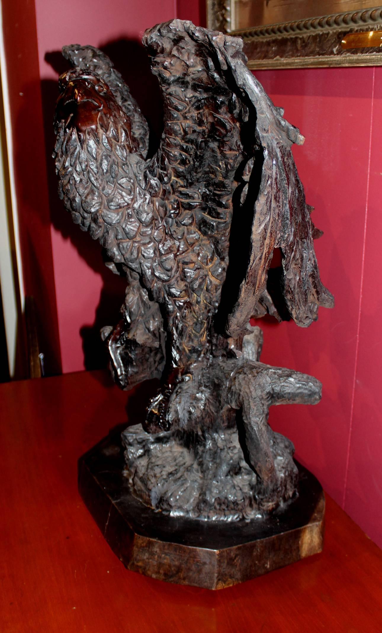 Hand-Carved 19th Century Carved German Black Forest Oak Eagle